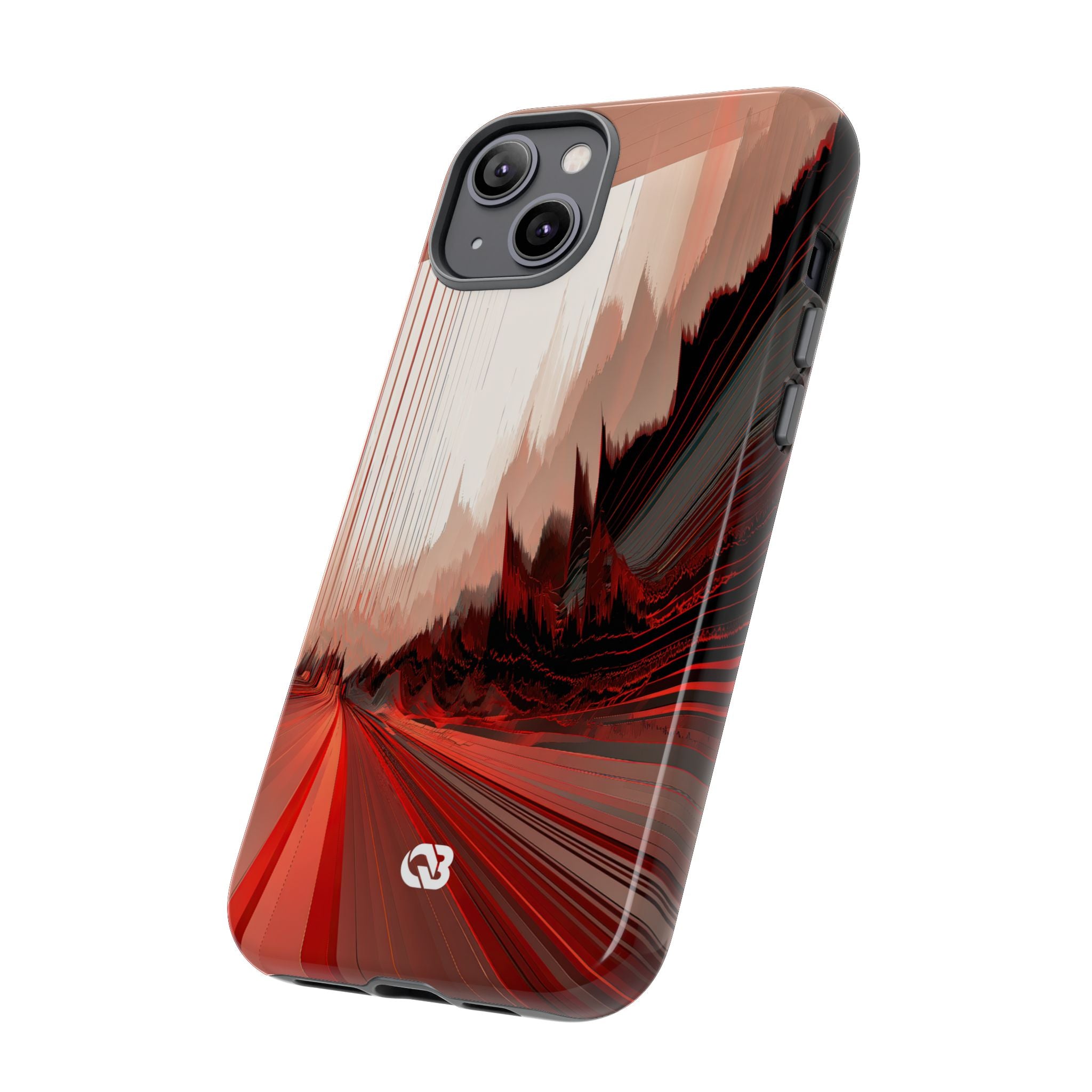 Red Tough Phone Case for iPhone - Crimson Pulse Horizon