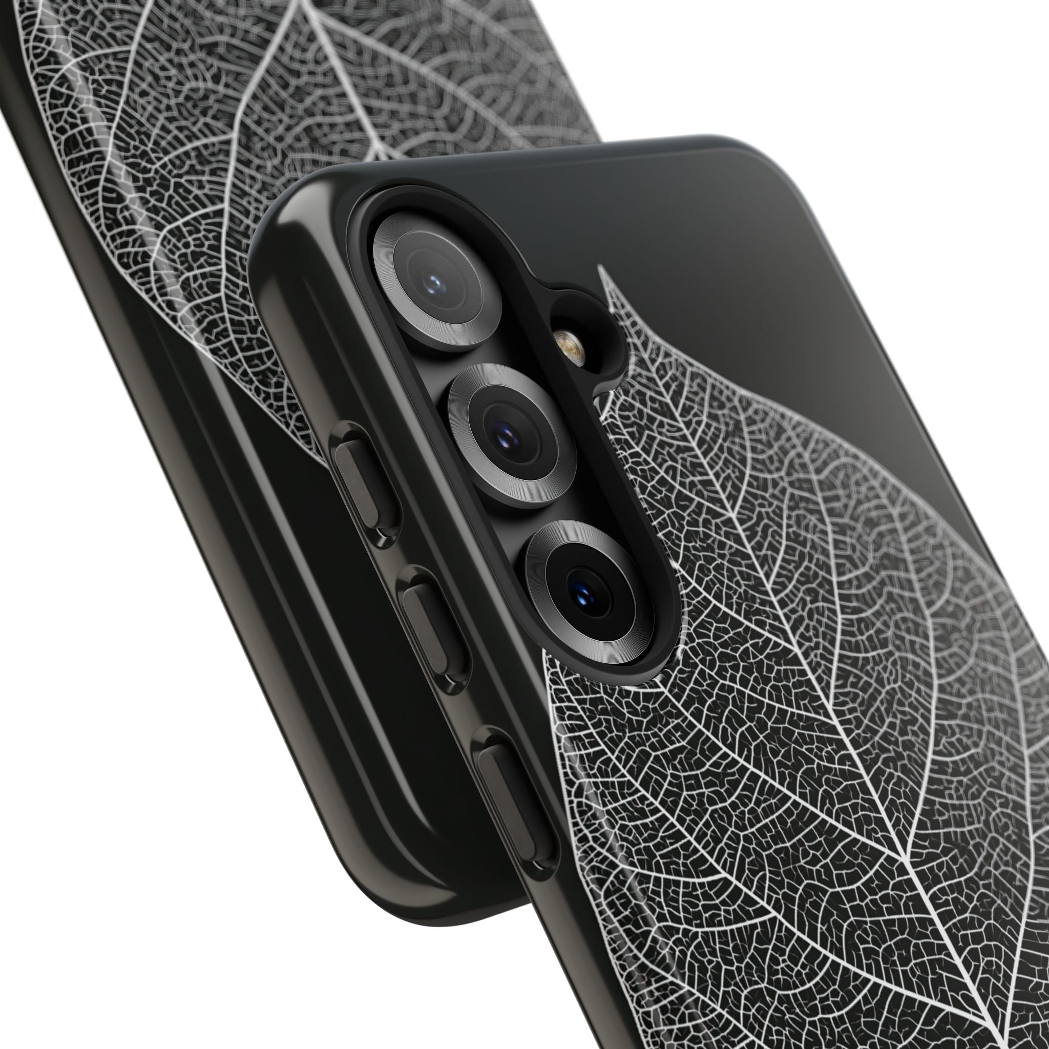 Black Tough Phone Case for Samsung - Bleached Leaf Lattice
