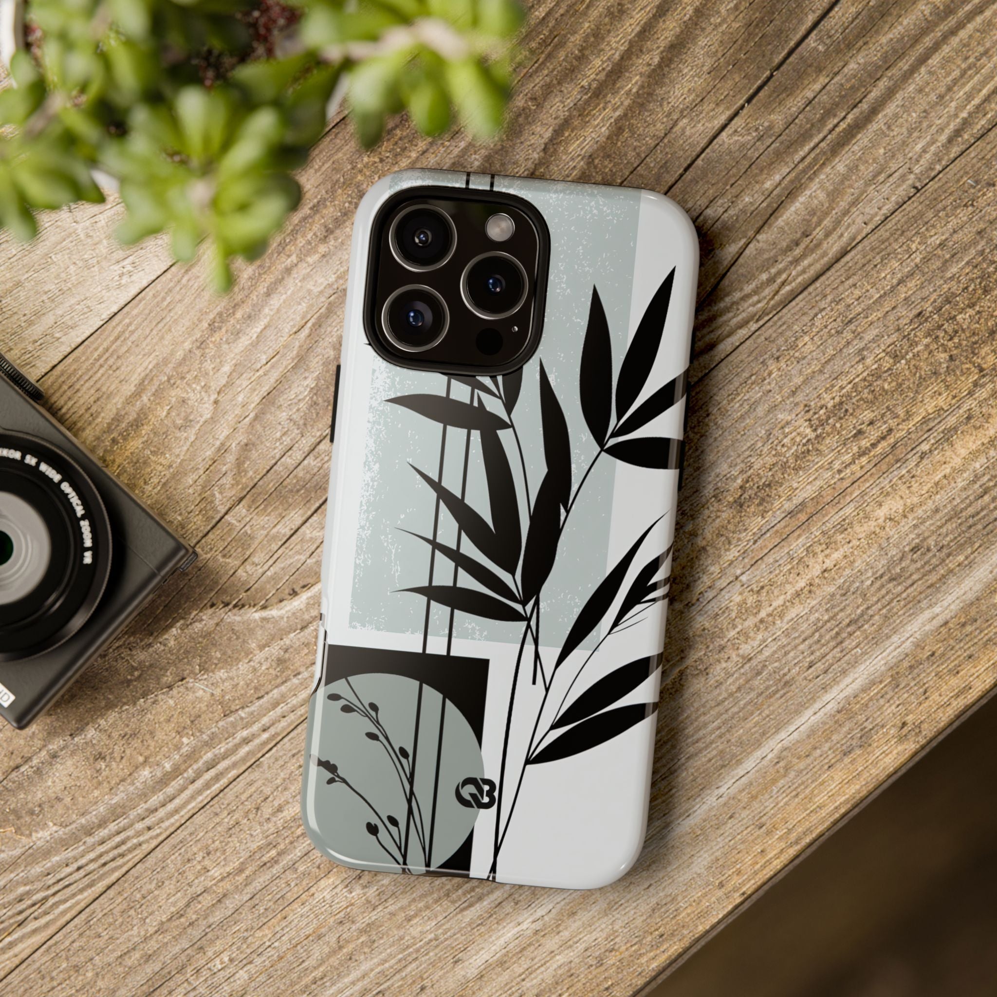 Grey Tough Phone Case for iPhone - Sage Bamboo Noir