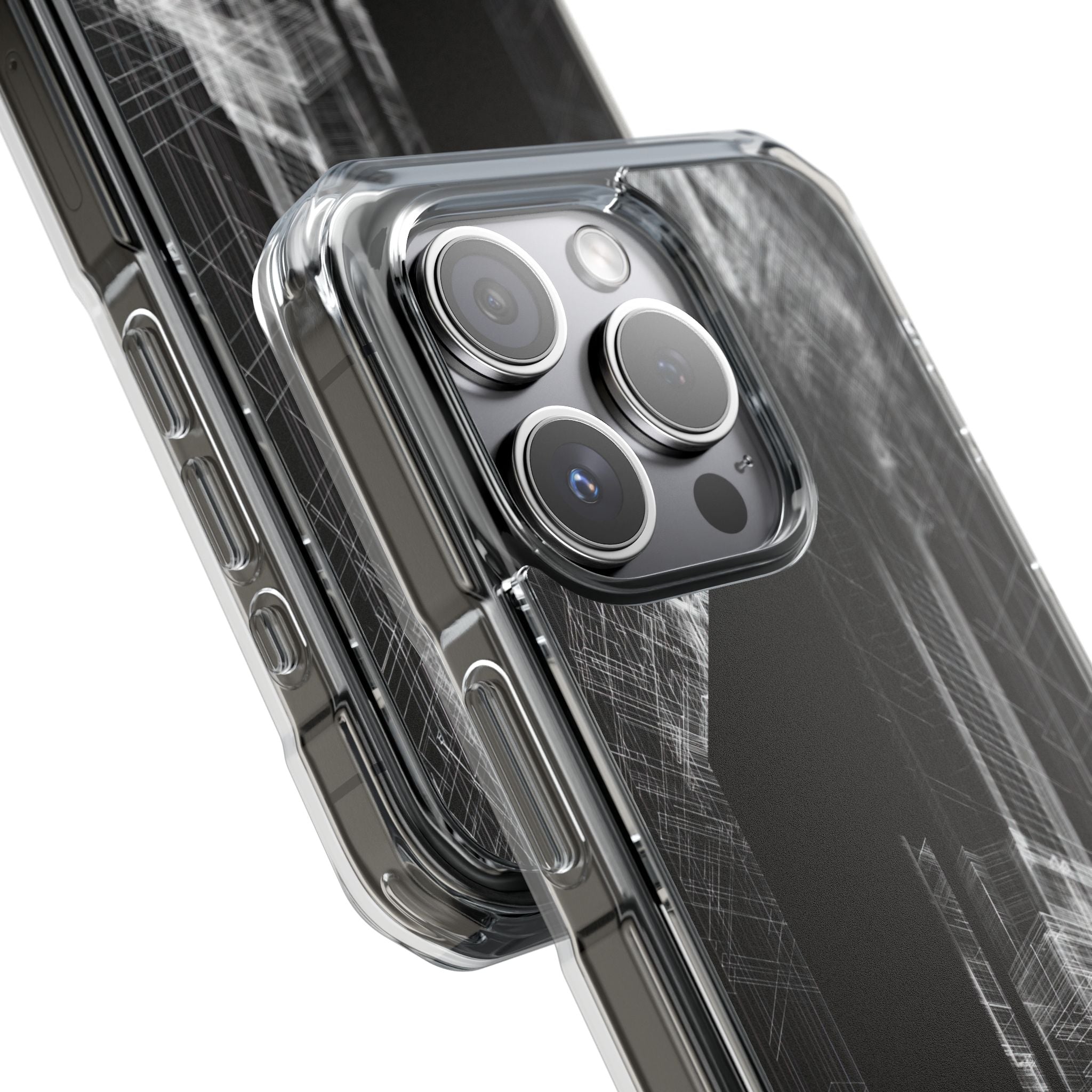 Black Impact MagSafe Phone Case for iPhone - Ghost Urban Wireframe