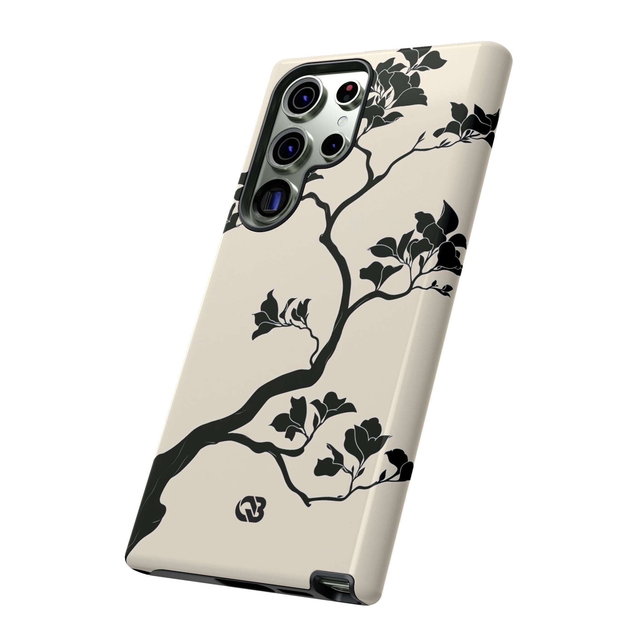 Beige Tough Phone Case for Samsung - Obsidian Bonsai Silhouette