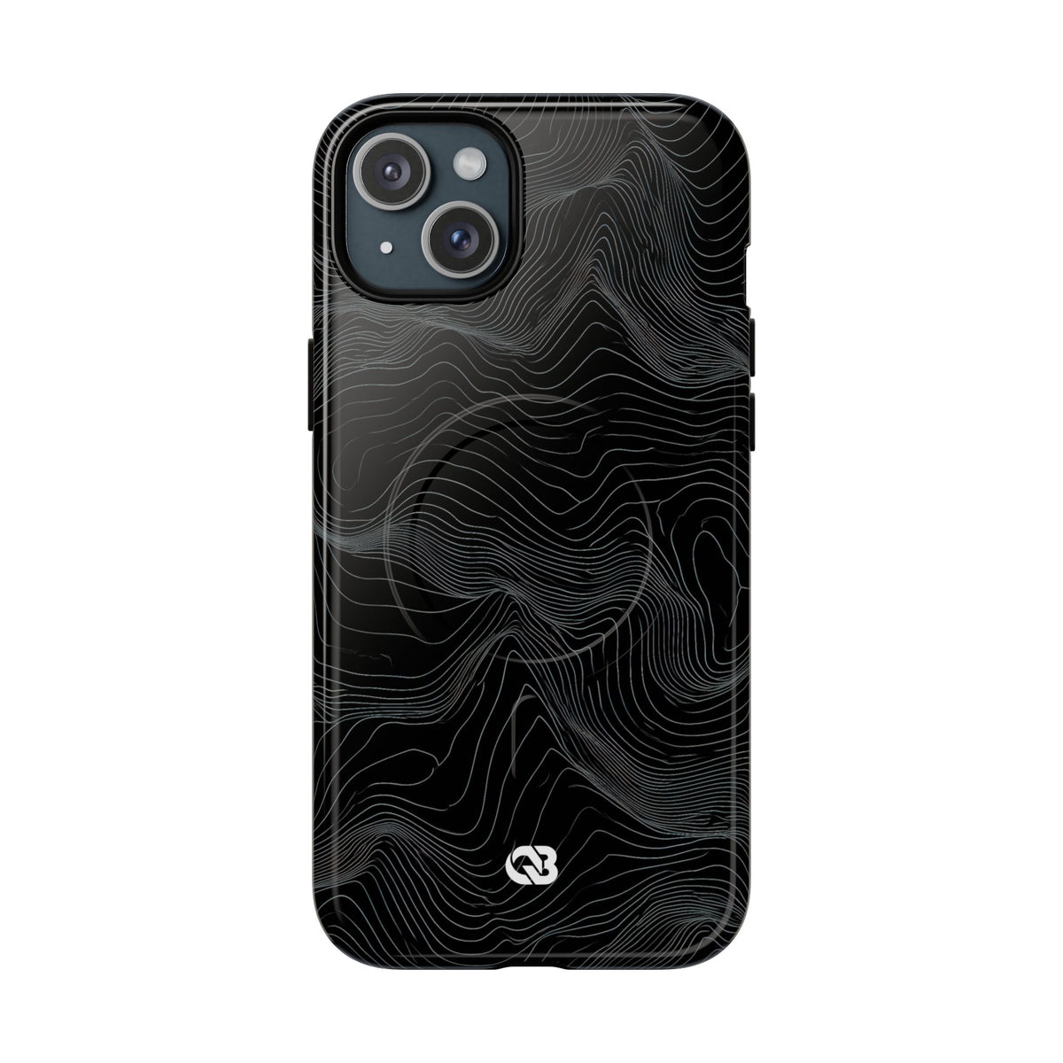 Black Tough 2.0 Magsafe Phone Case for iPhone - Obsidian Topo Wireframe