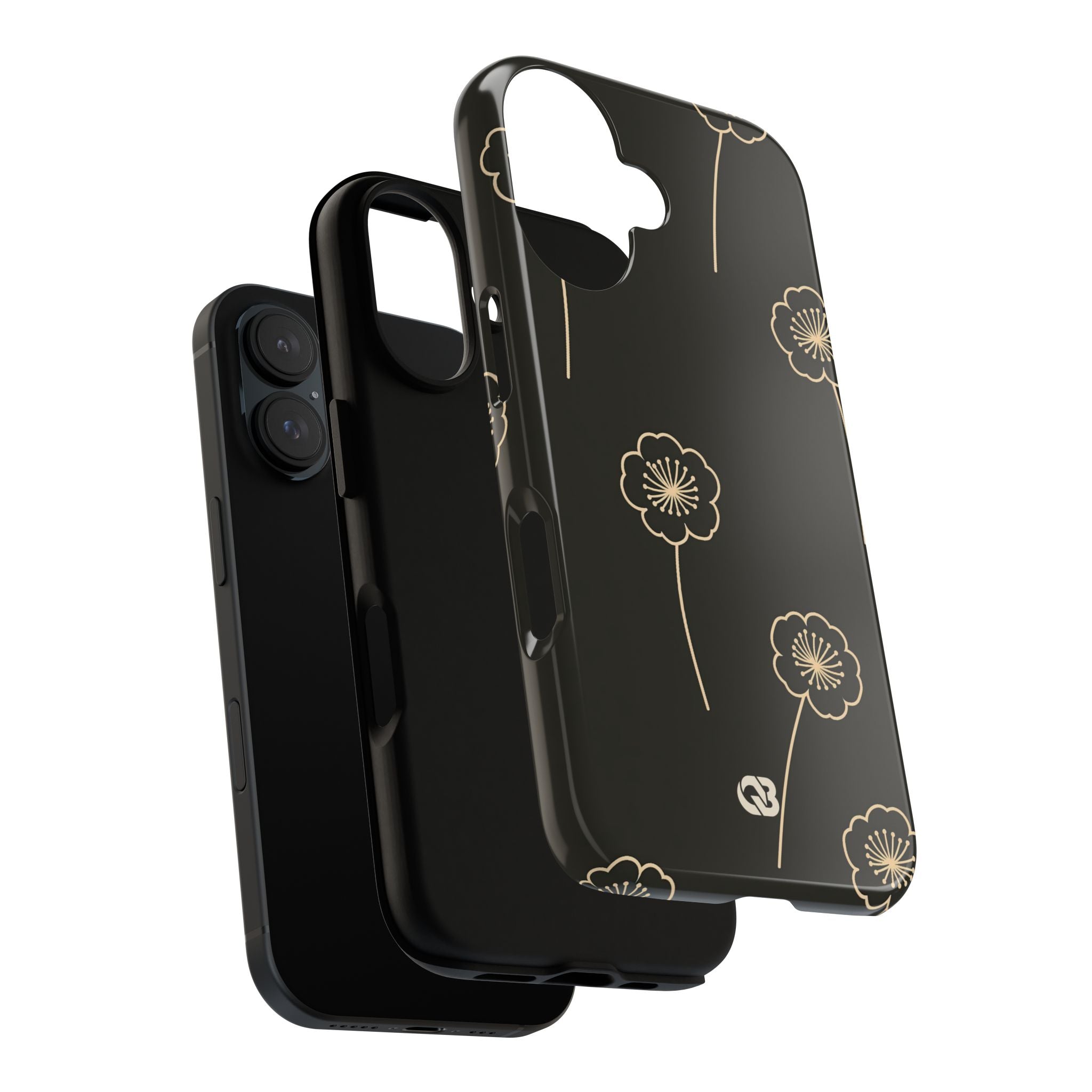 Black Tough Phone Case for iPhone - Obsidian Sand Petals