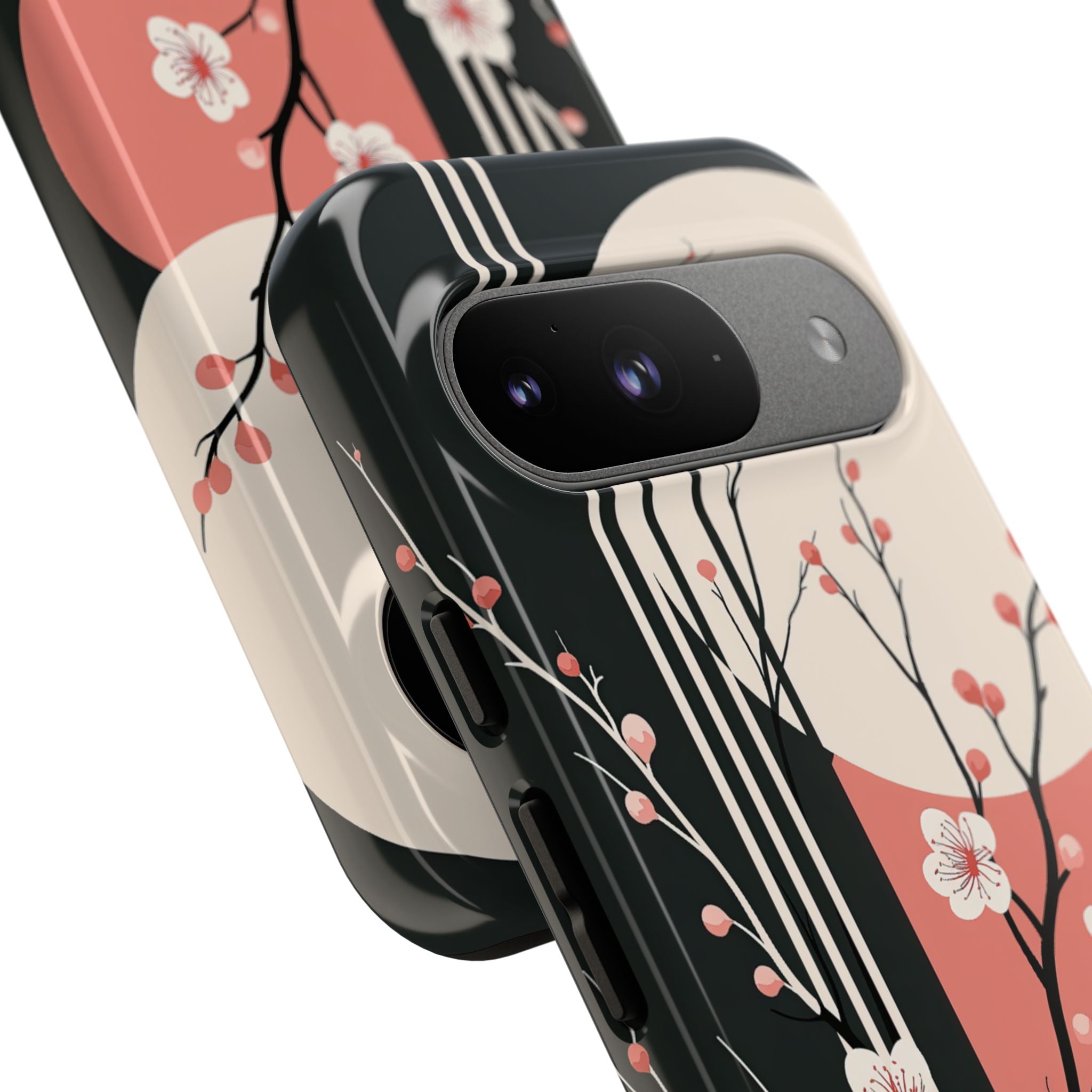 Black Tough Phone Case for Google Pixel - Kyoto Midnight Blossom
