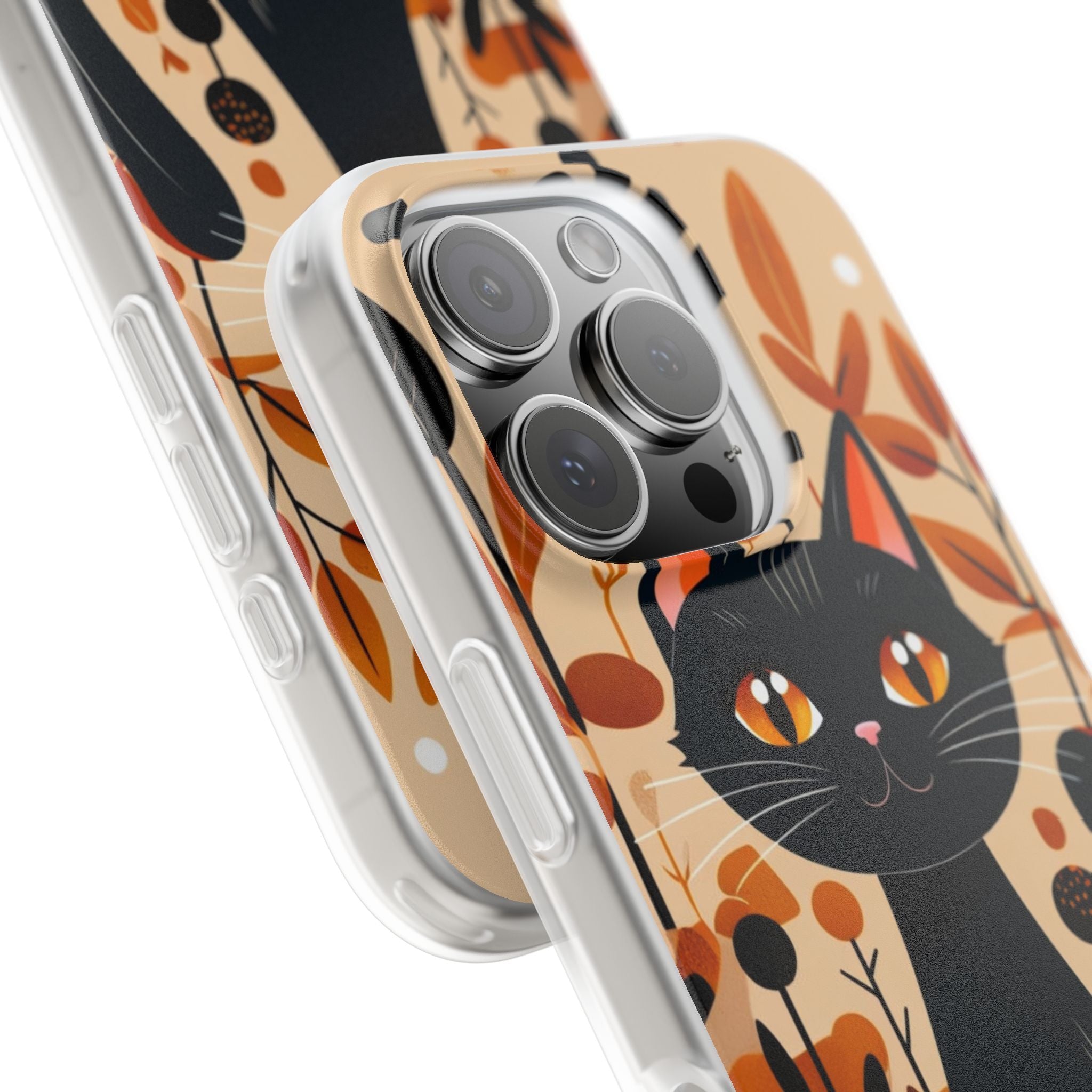 Sort Kat Glød iPhone 16 Pro Cover - Blødt