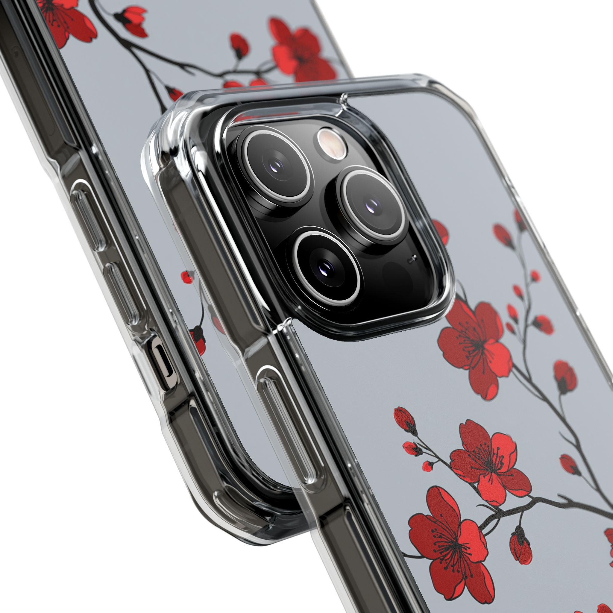 Grey Impact MagSafe Phone Case for iPhone - Crimson Blossom Onyx