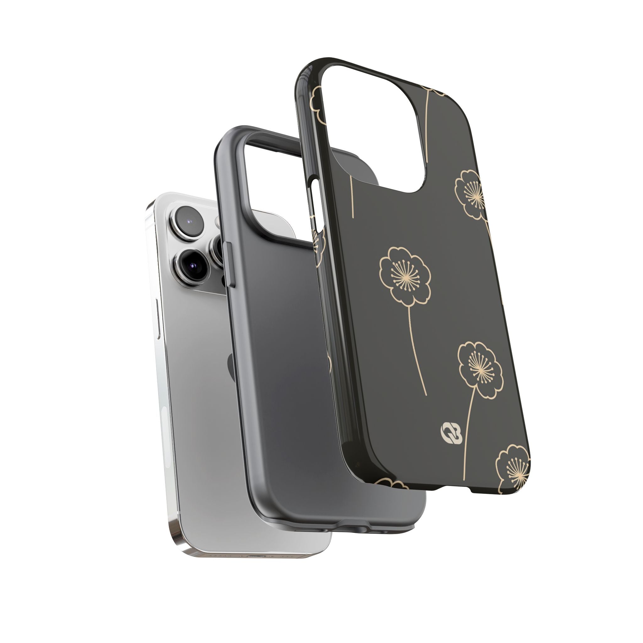 Black Tough Phone Case for iPhone - Obsidian Sand Petals