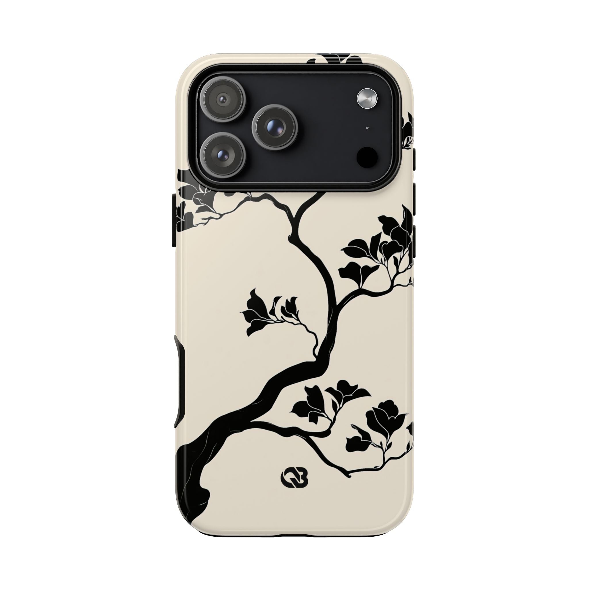Beige Tough Phone Case for iPhone - Obsidian Bonsai Silhouette