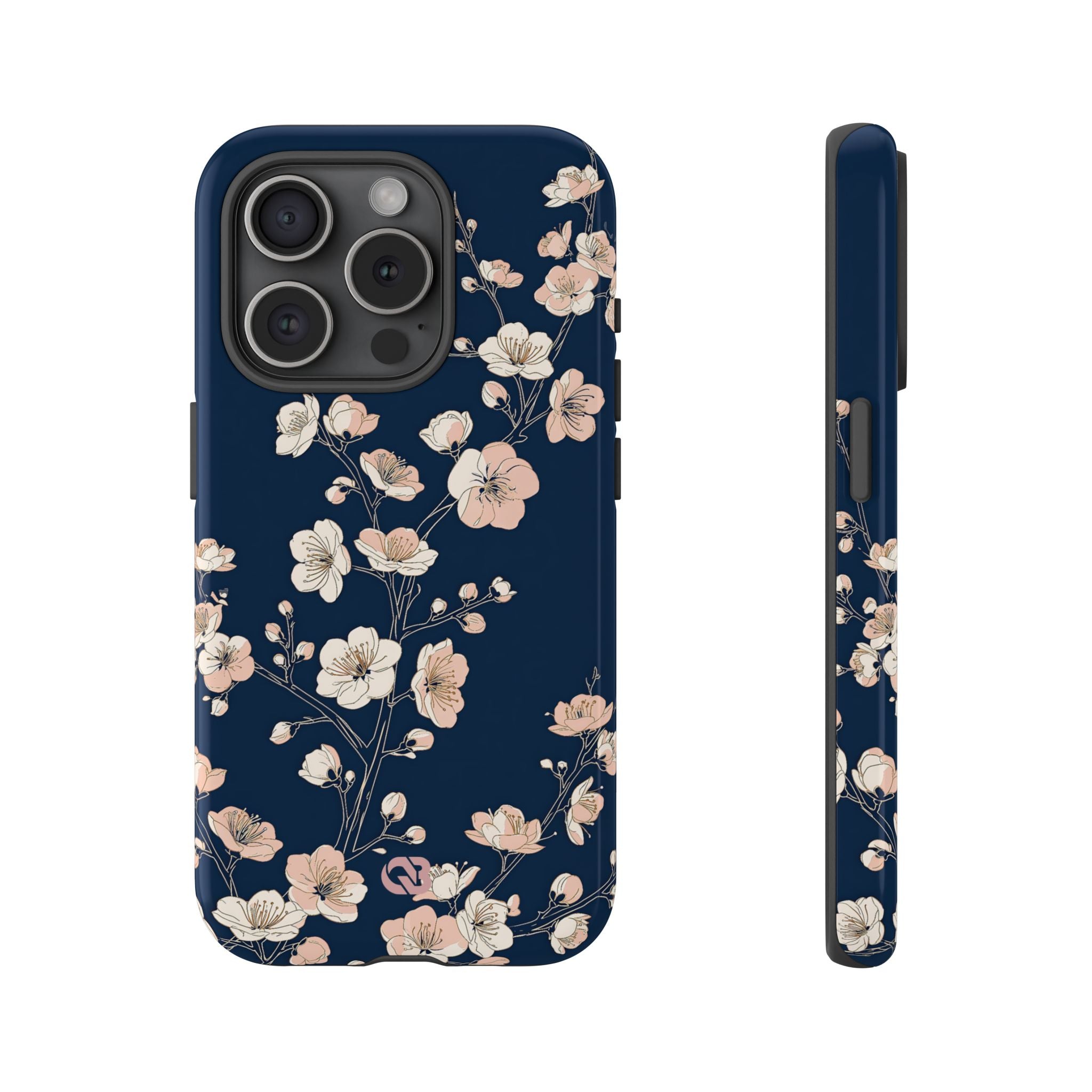 Blue Tough Phone Case for iPhone - Midnight Peach Sakura