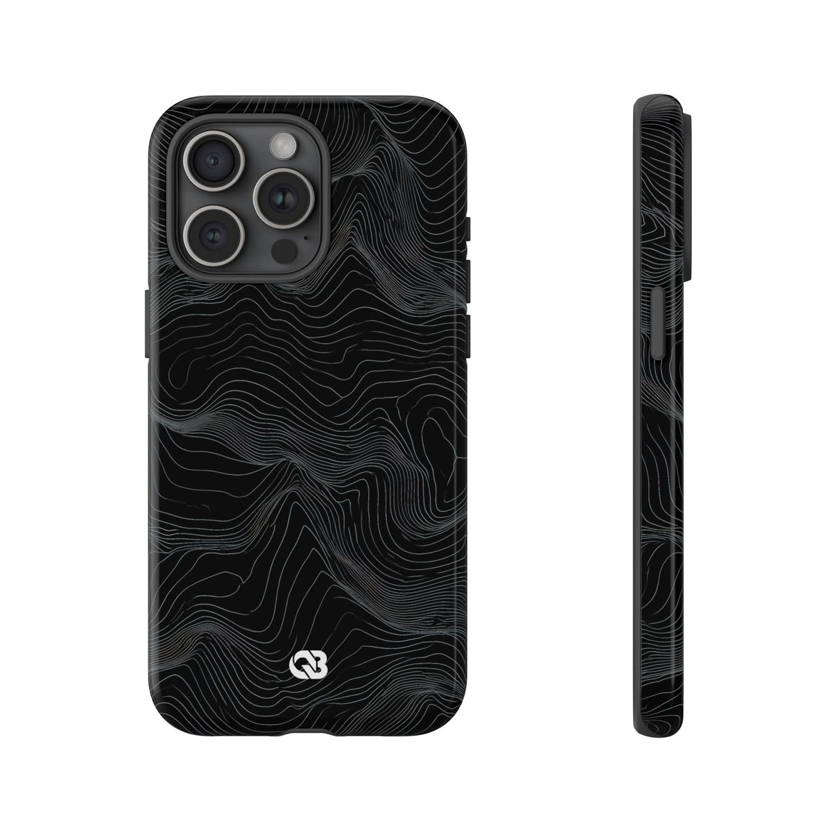 Black Tough Phone Case for iPhone - Obsidian Topo Wireframe