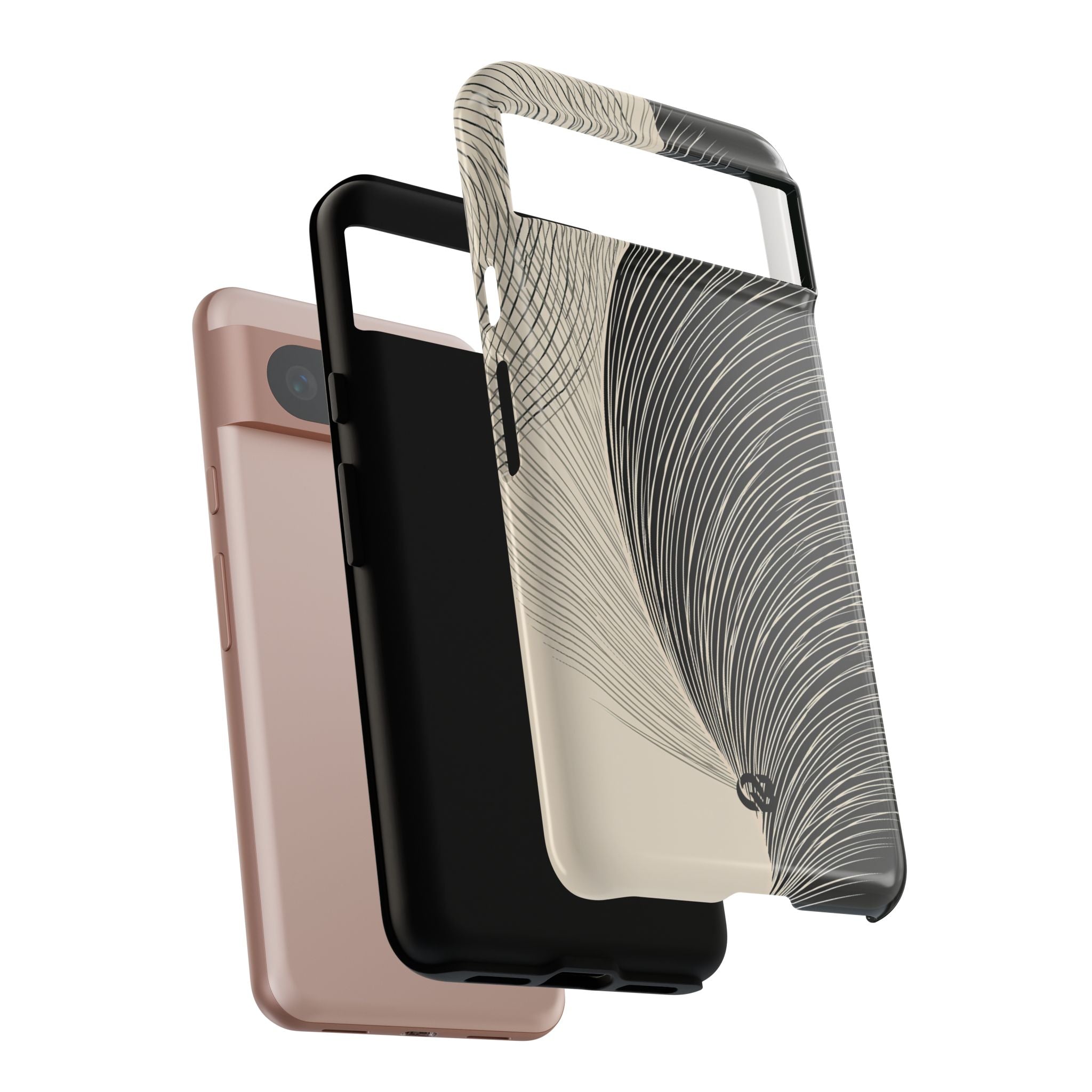 Beige Tough Phone Case for Google Pixel - Obsidian Cream Plume