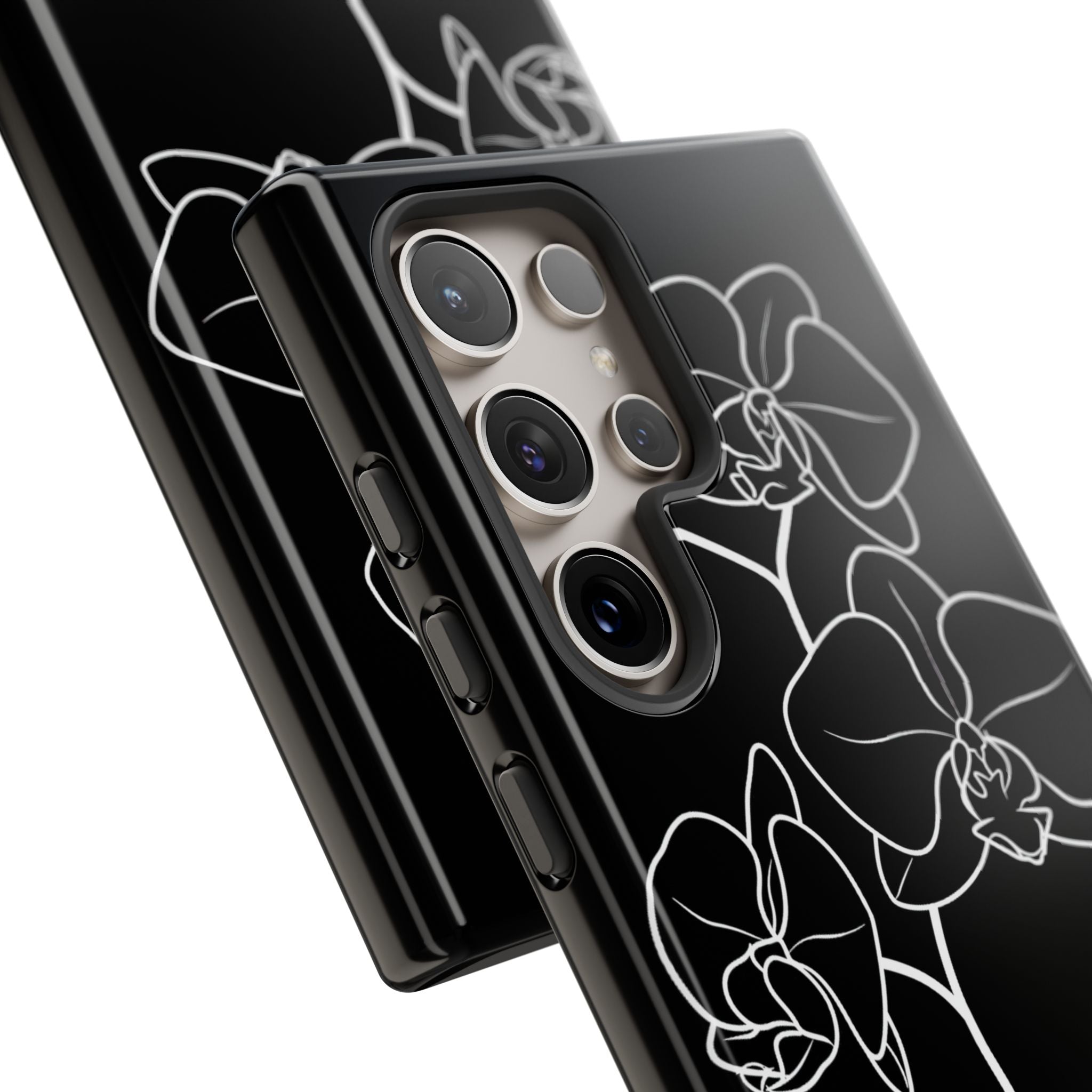 Black Tough Phone Case for Samsung - Noir Alabaster Orchid