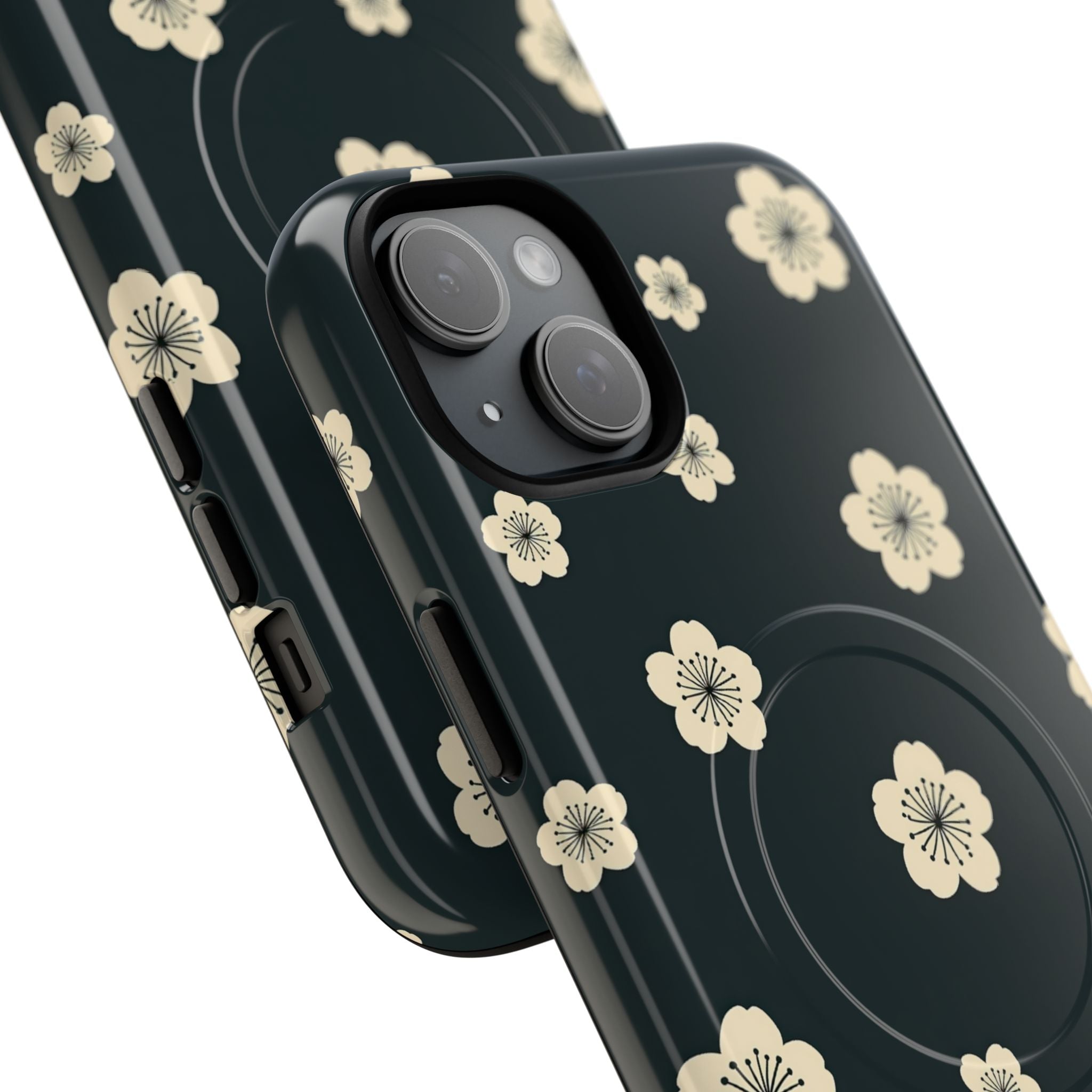Teal Tough 2.0 Magsafe Phone Case for iPhone - Obsidian Cream Petals