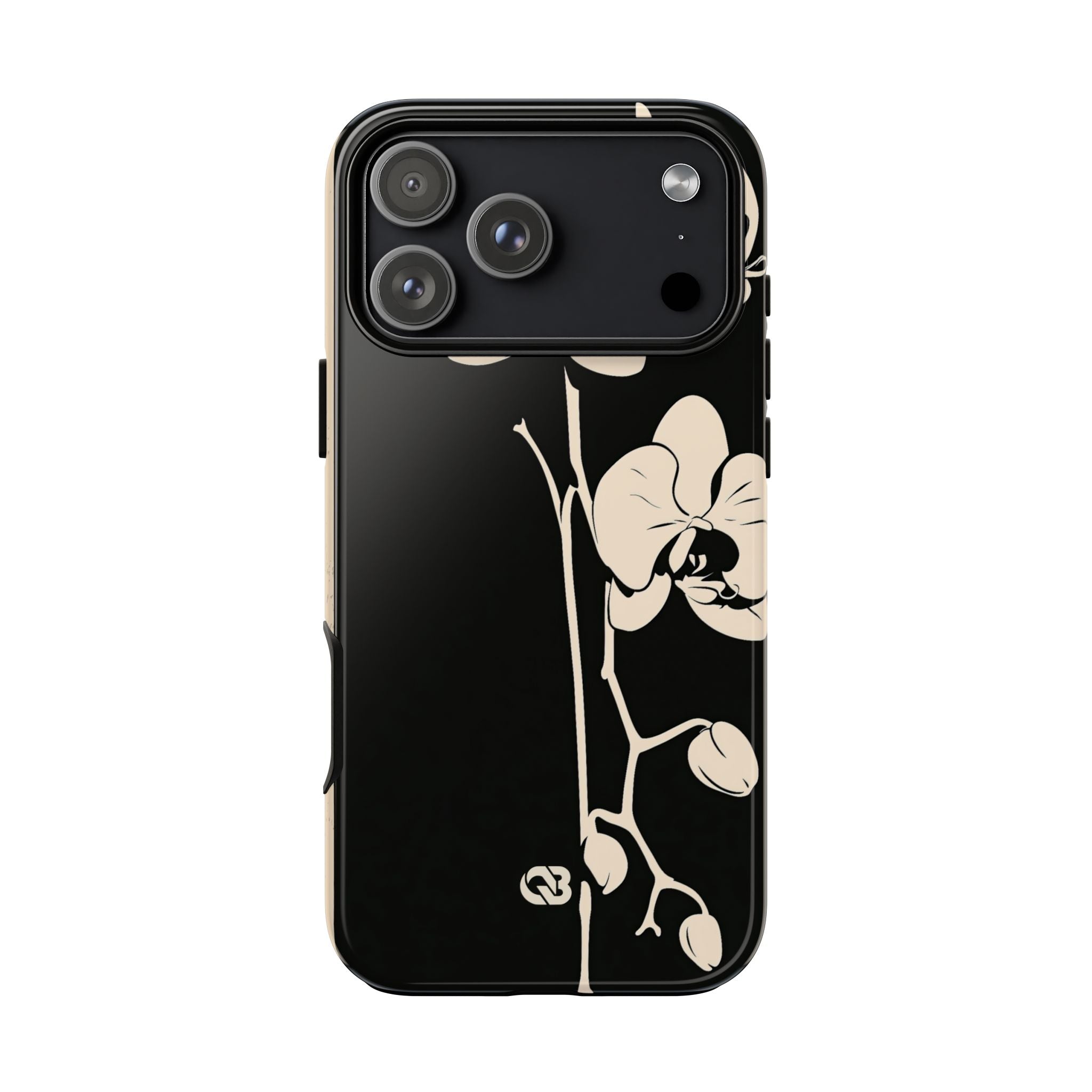 Black Tough Phone Case for iPhone - Obsidian Bone Orchid