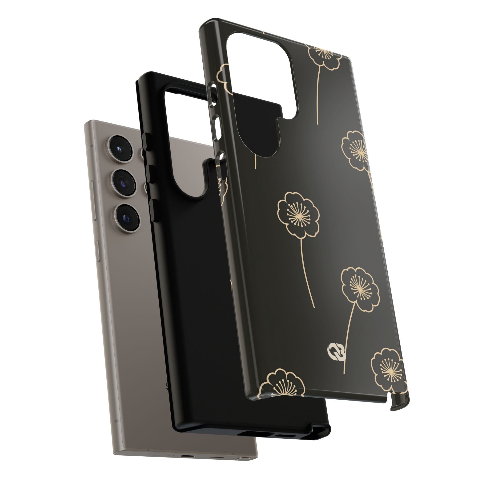 Black Tough Phone Case for Samsung - Obsidian Sand Petals