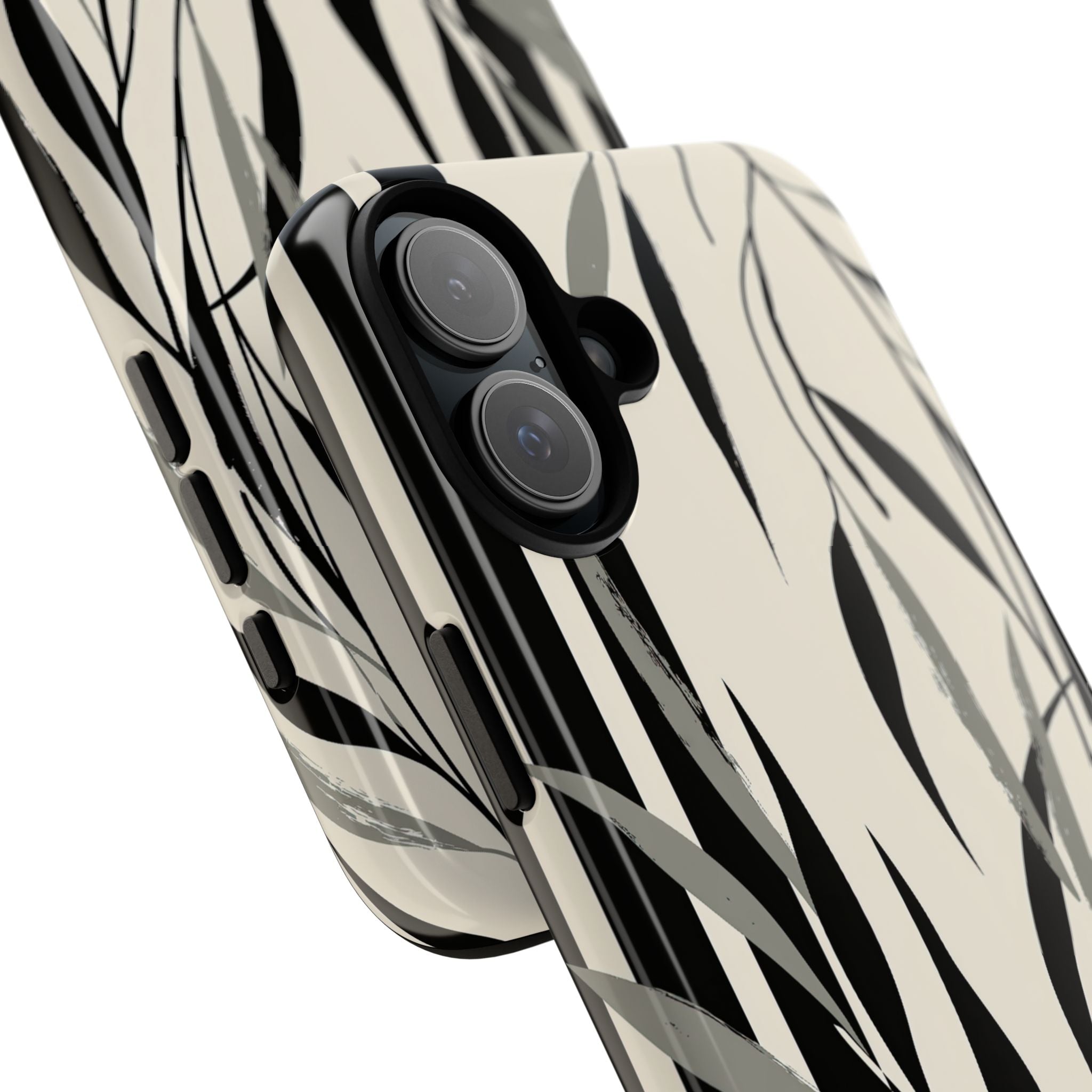 Beige Tough Phone Case for iPhone - Soot Leaf Sketch