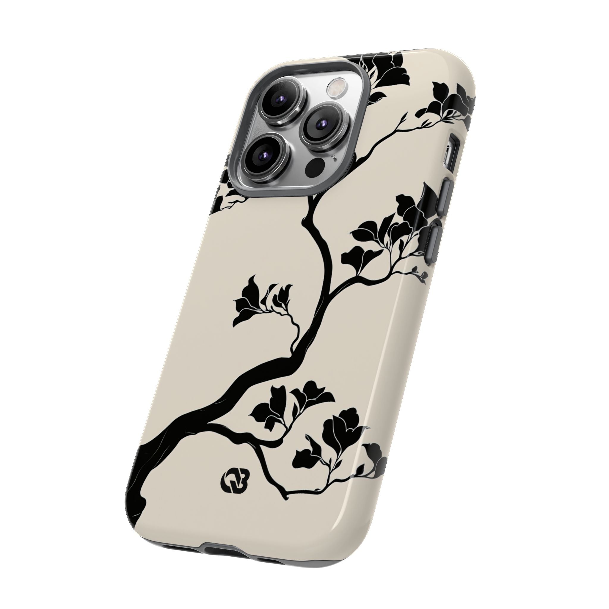 Beige Tough Phone Case for iPhone - Obsidian Bonsai Silhouette