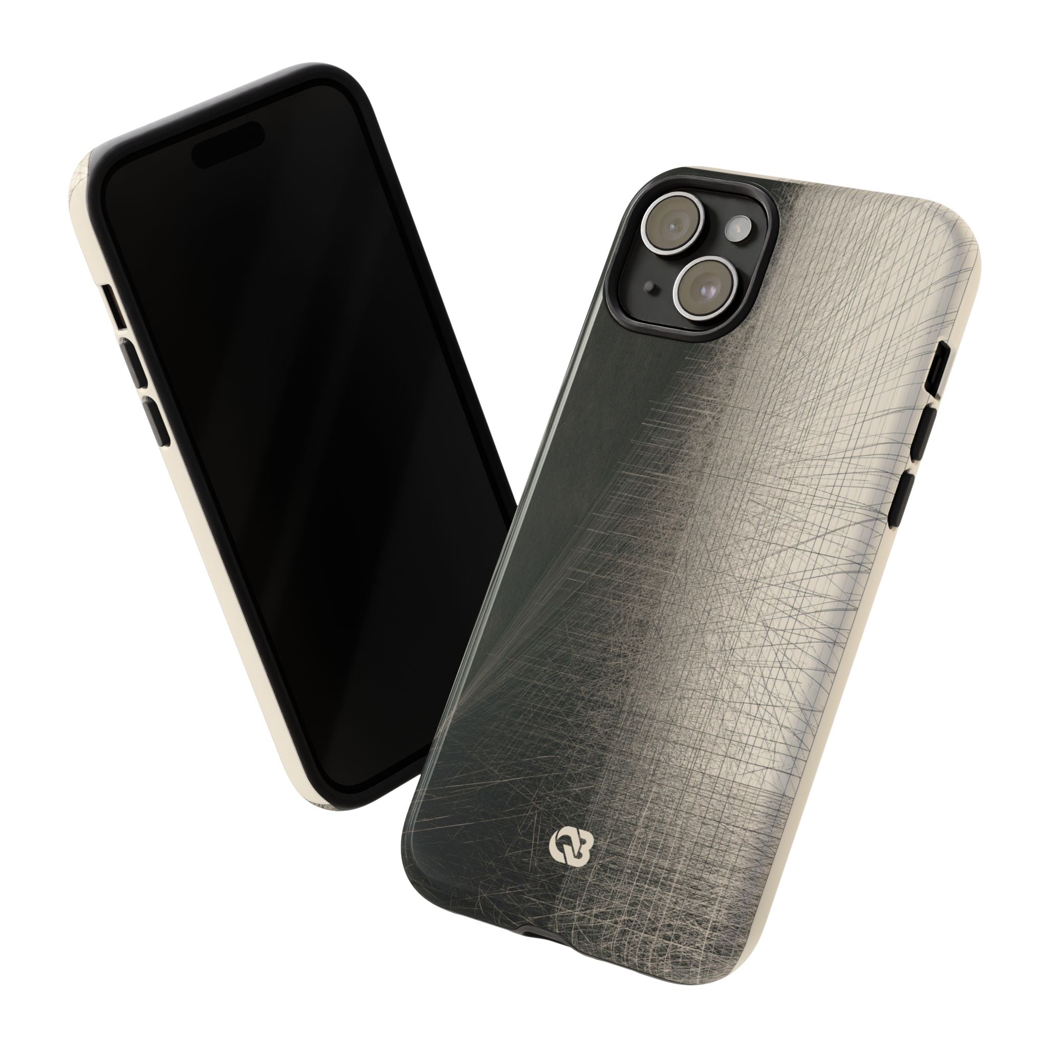 Beige Tough Phone Case for iPhone - Brutalist Graphite Grid