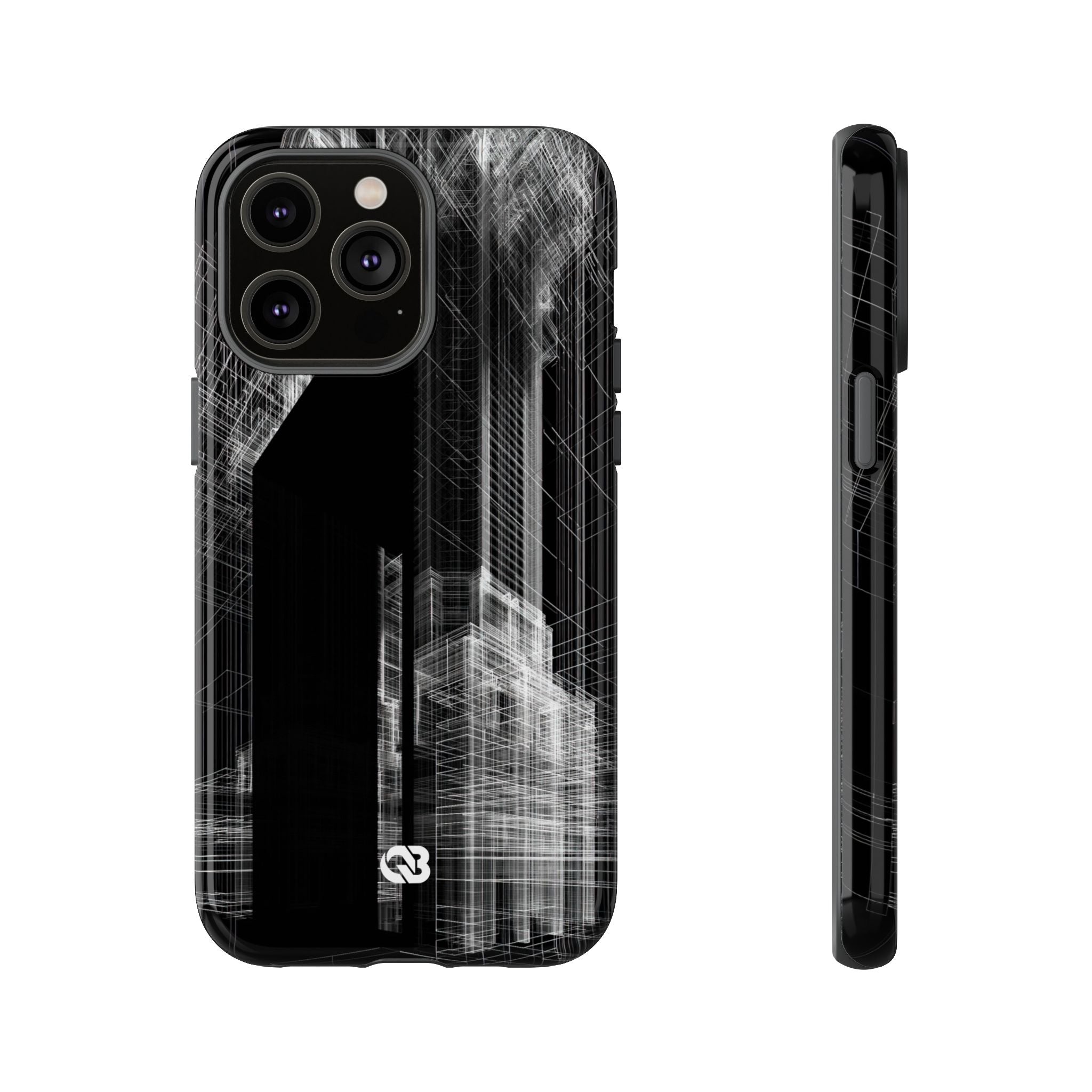 Black Tough Phone Case for iPhone - Ghost Urban Wireframe