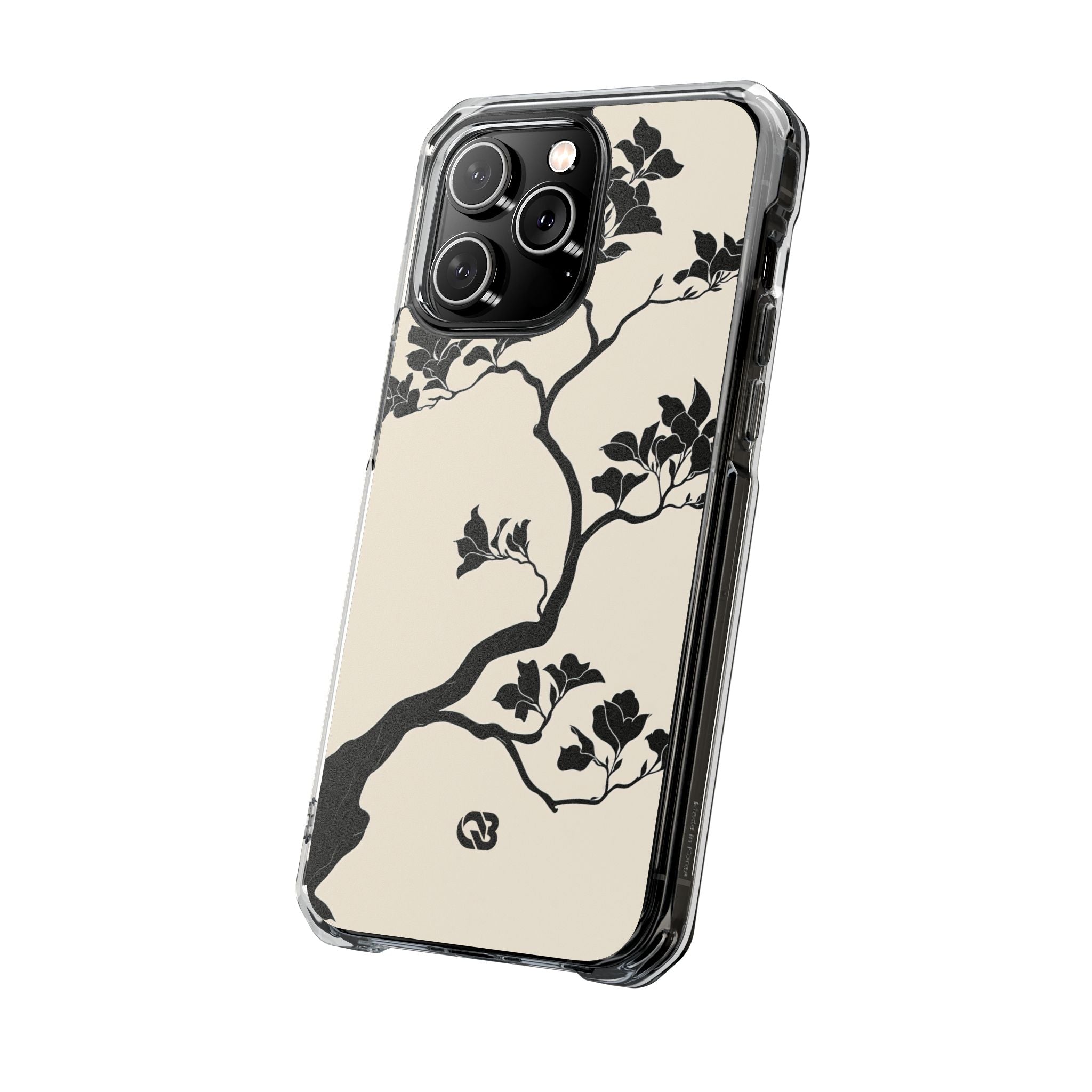 Beige Impact MagSafe Phone Case for iPhone - Obsidian Bonsai Silhouette