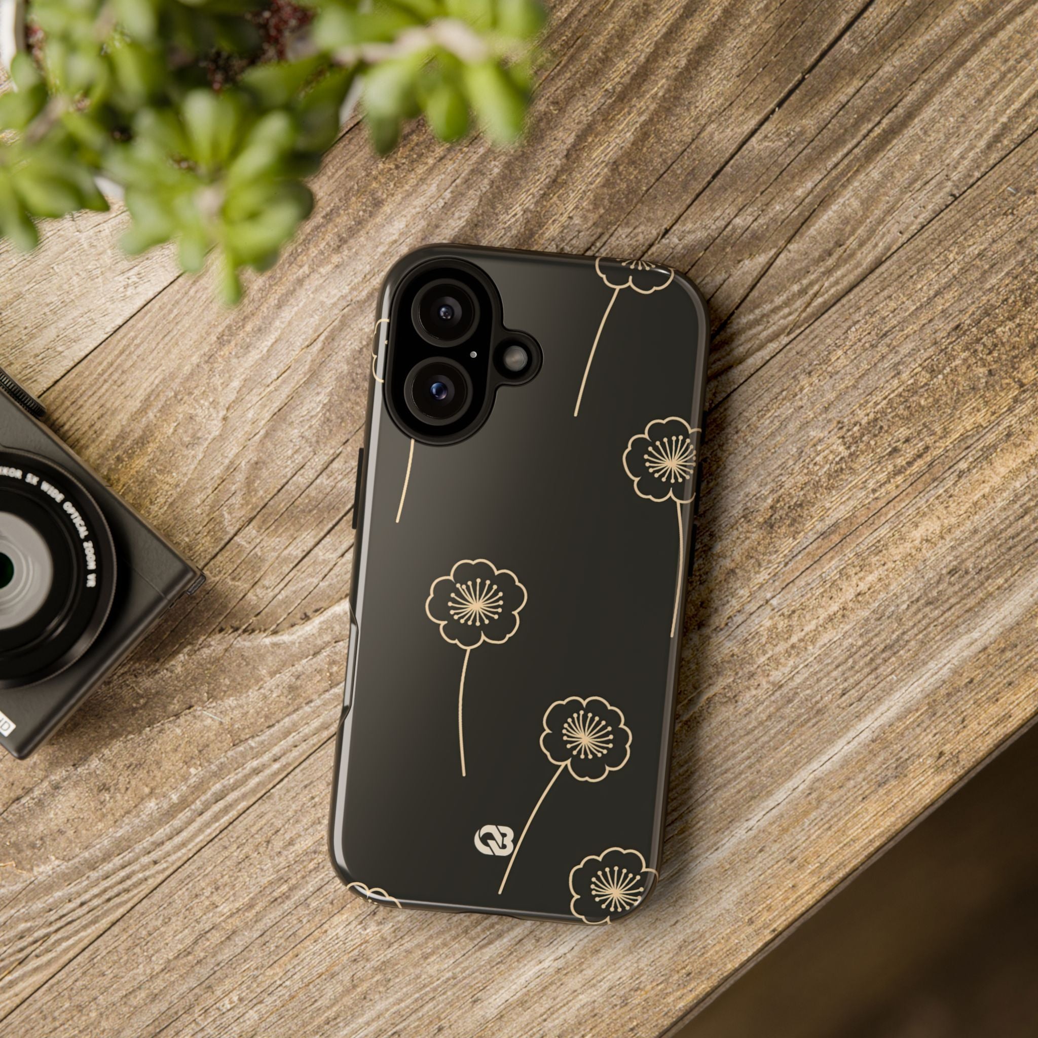 Black Tough Phone Case for iPhone - Obsidian Sand Petals