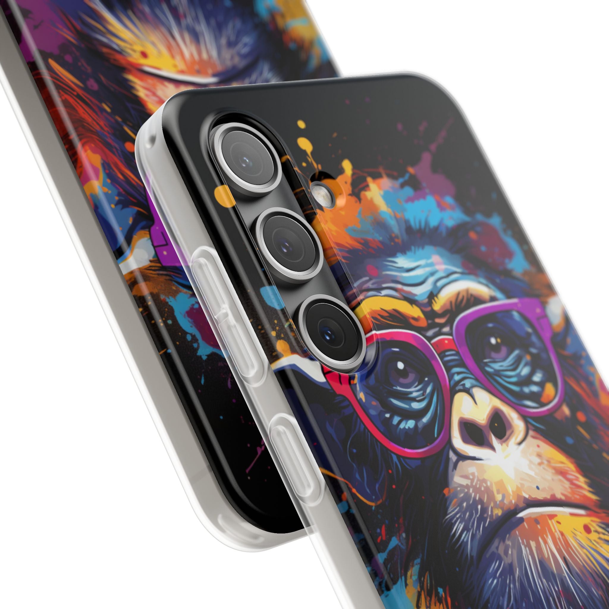 Neon Splatter Primate · Soft Telefoncover til Samsung