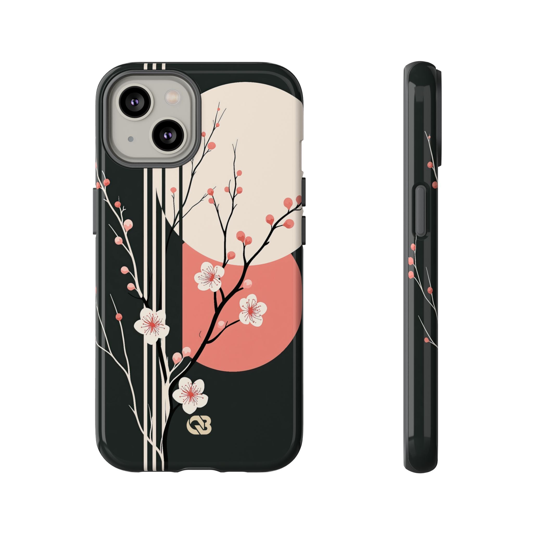 Black Tough Phone Case for iPhone - Kyoto Midnight Blossom