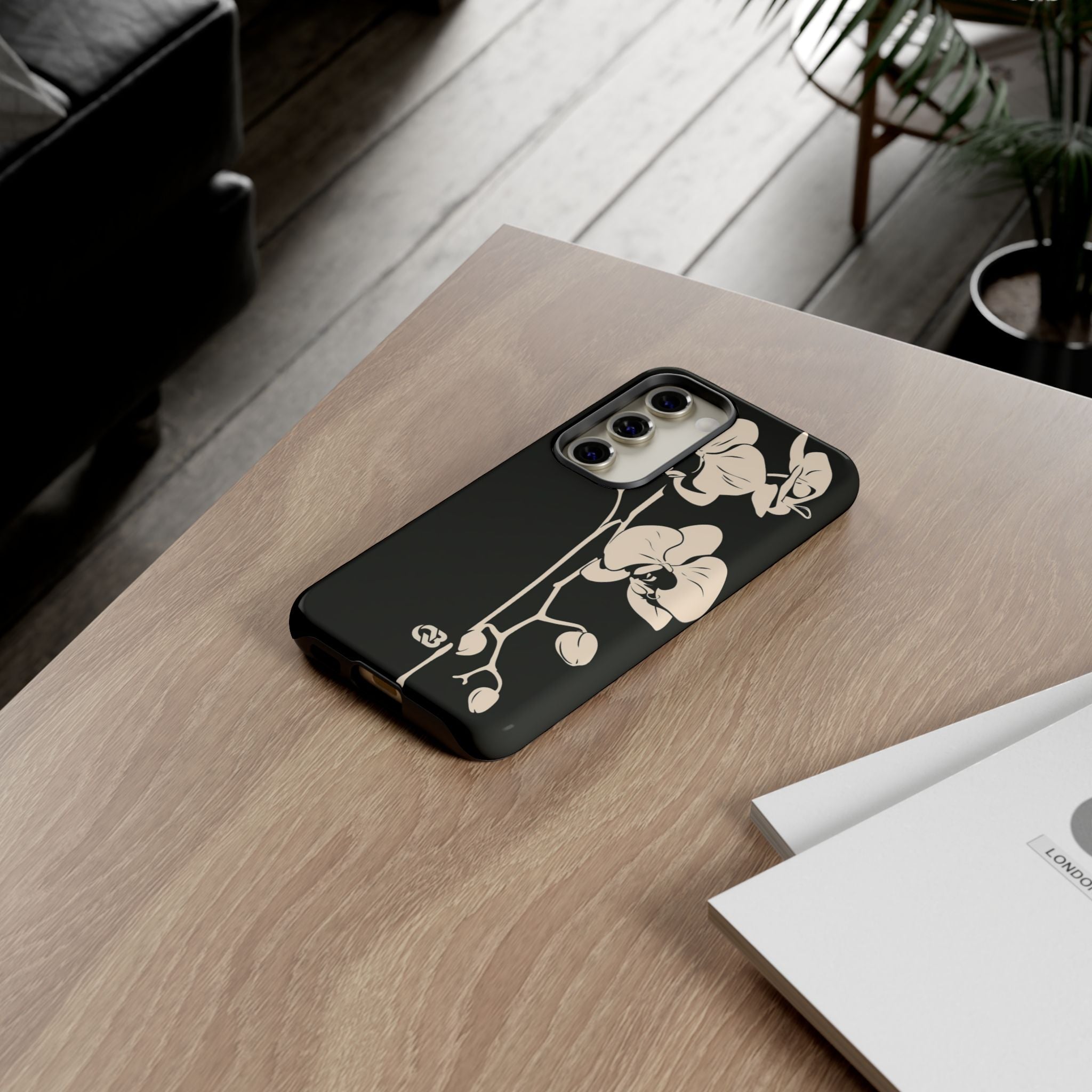 Black Tough Phone Case for Samsung - Obsidian Bone Orchid