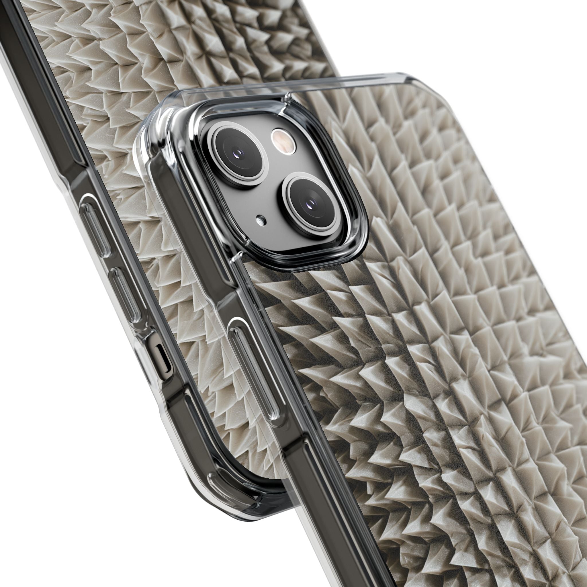 Beige Impact MagSafe Phone Case for iPhone - Bone Spiked Grid