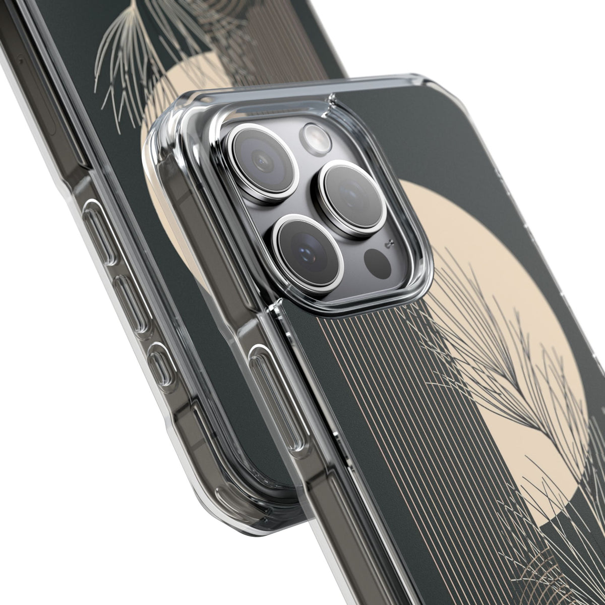 Botanical Crescent Linework · Clear Impact Magnetic Phone Case for iPhone · Green