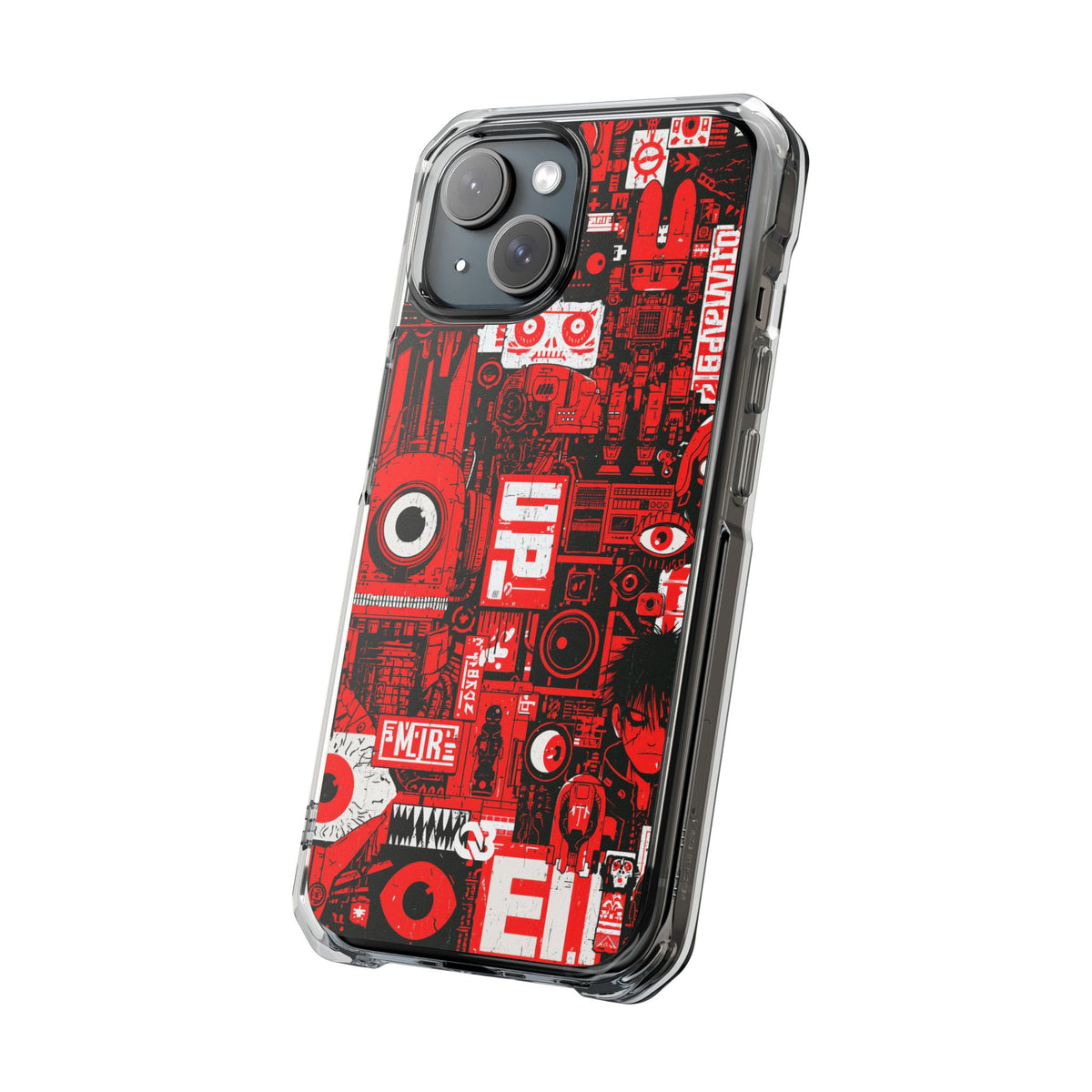 Neo Mecha Collage · Clear Impact Magnetic Phone Case for iPhone · Red