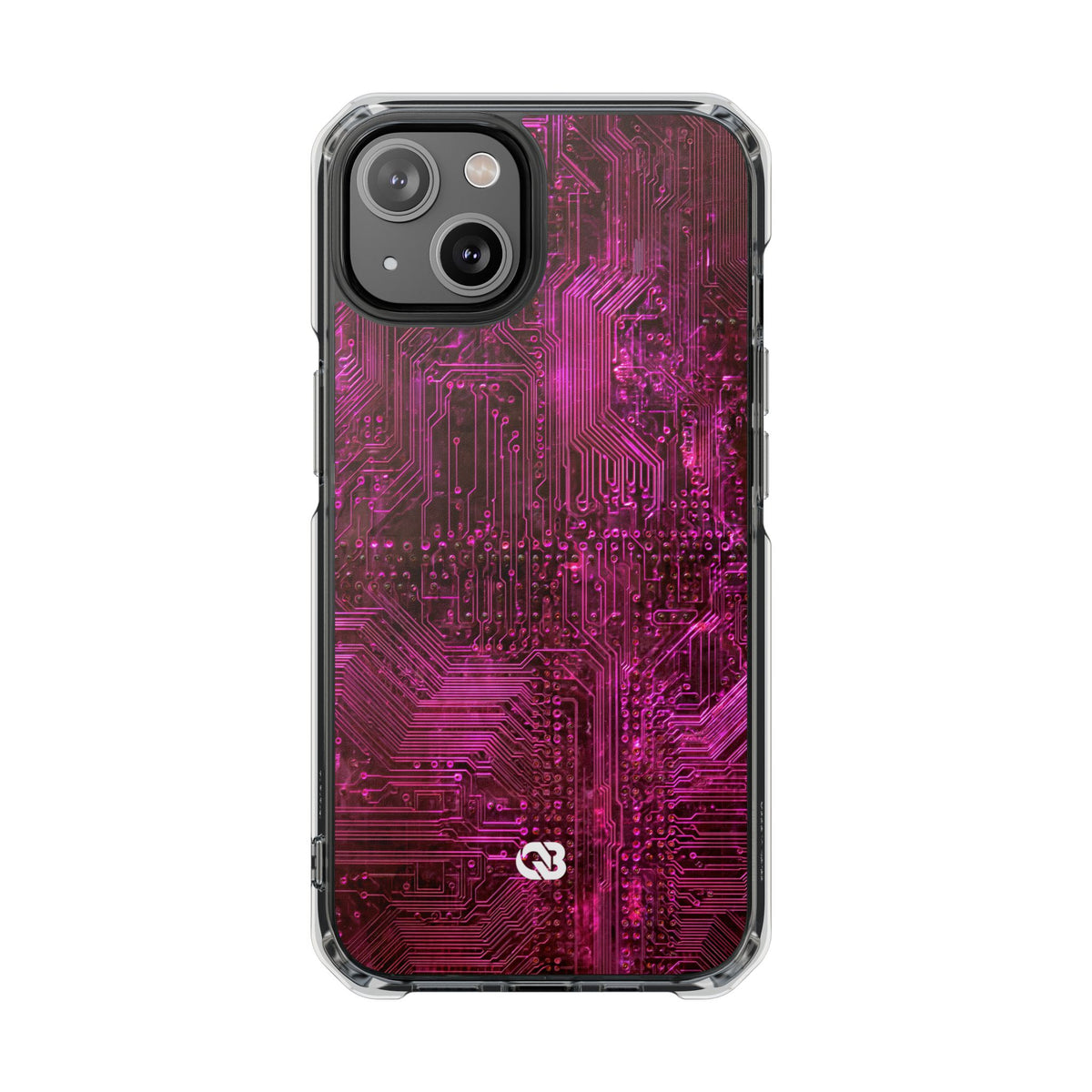 Magenta Circuit Trace · Clear Impact Magnetic Phone Case for iPhone · Pink