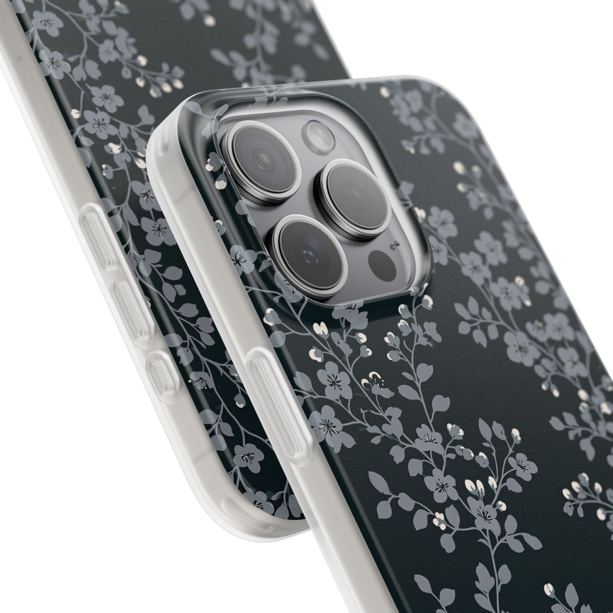 Black Lite Phone Case for iPhone - Midnight Slate Blossom