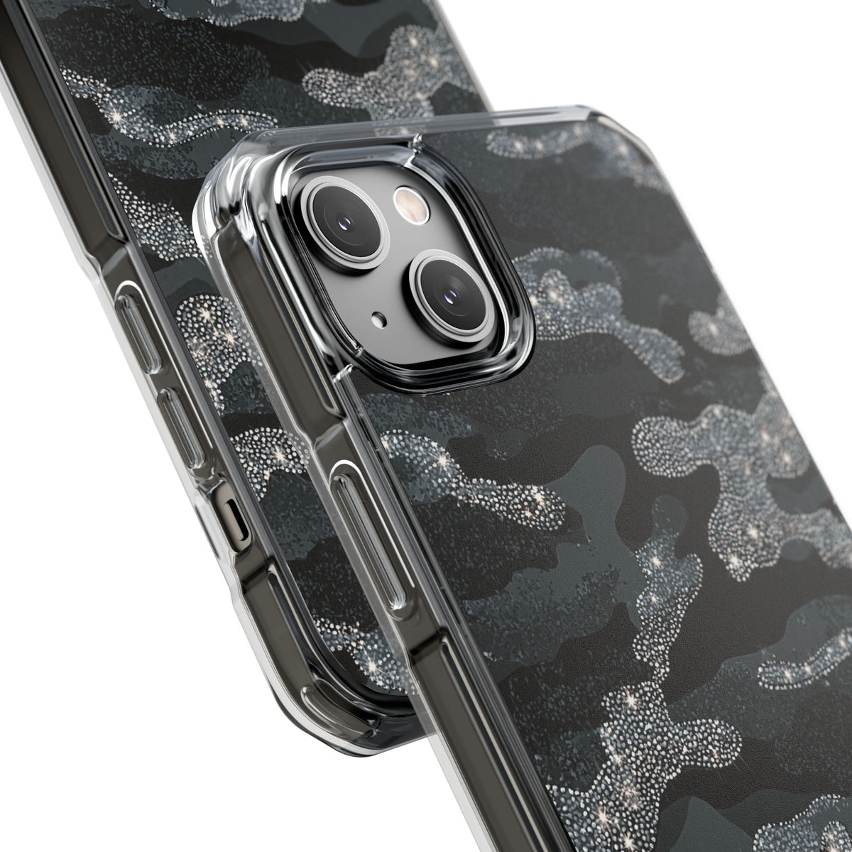 Glitter Shadow Camo · Clear Impact Magnetic Phone Case for iPhone · Black
