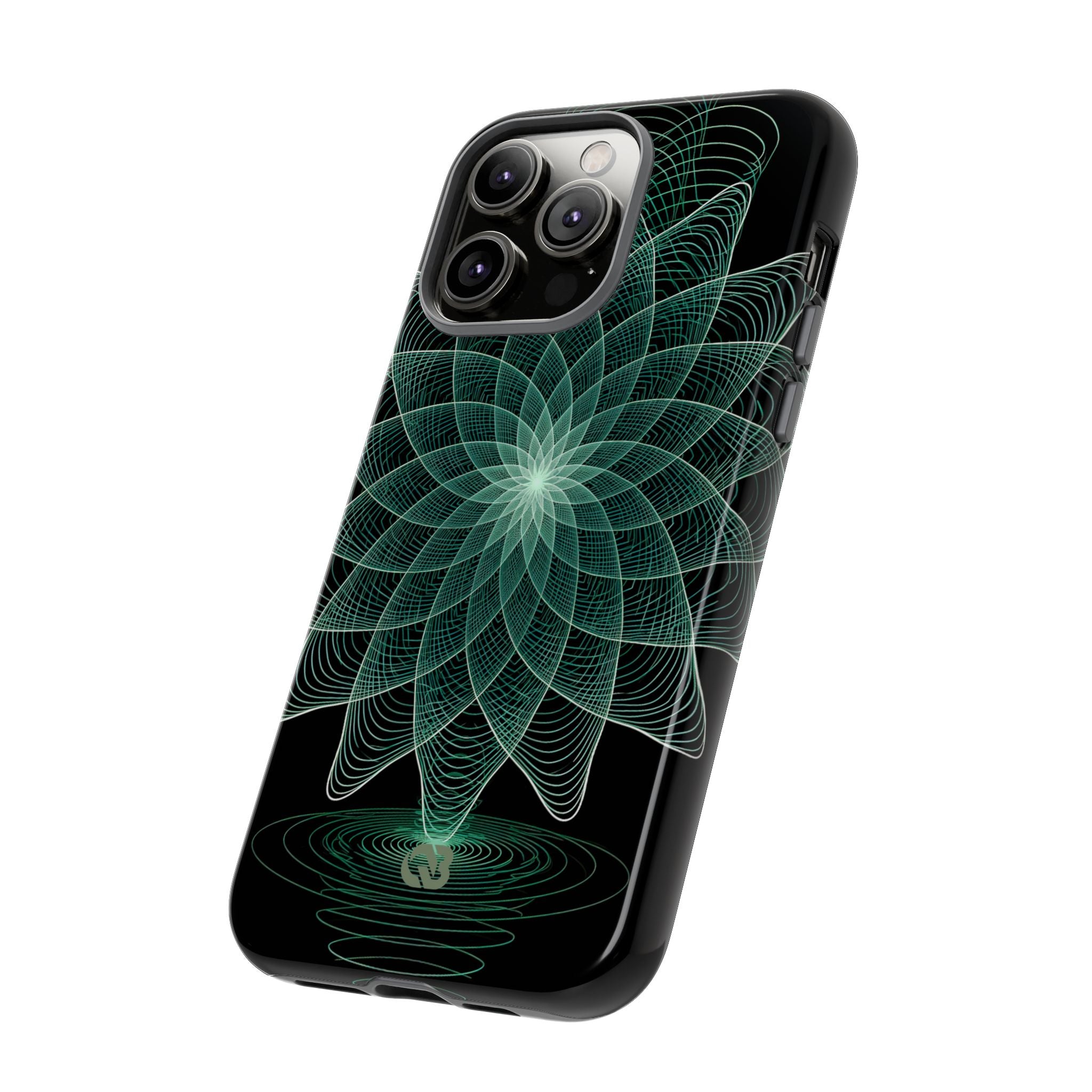Green Tough Phone Case for iPhone - Cyan Signal Bloom