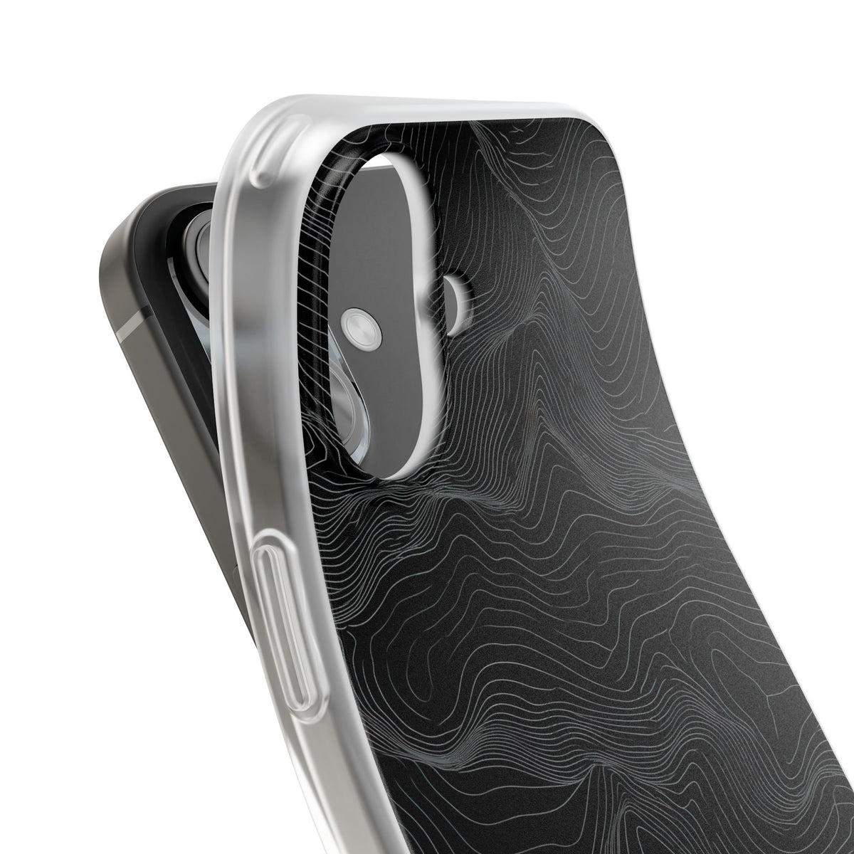 Black Lite Phone Case for iPhone - Obsidian Topo Wireframe