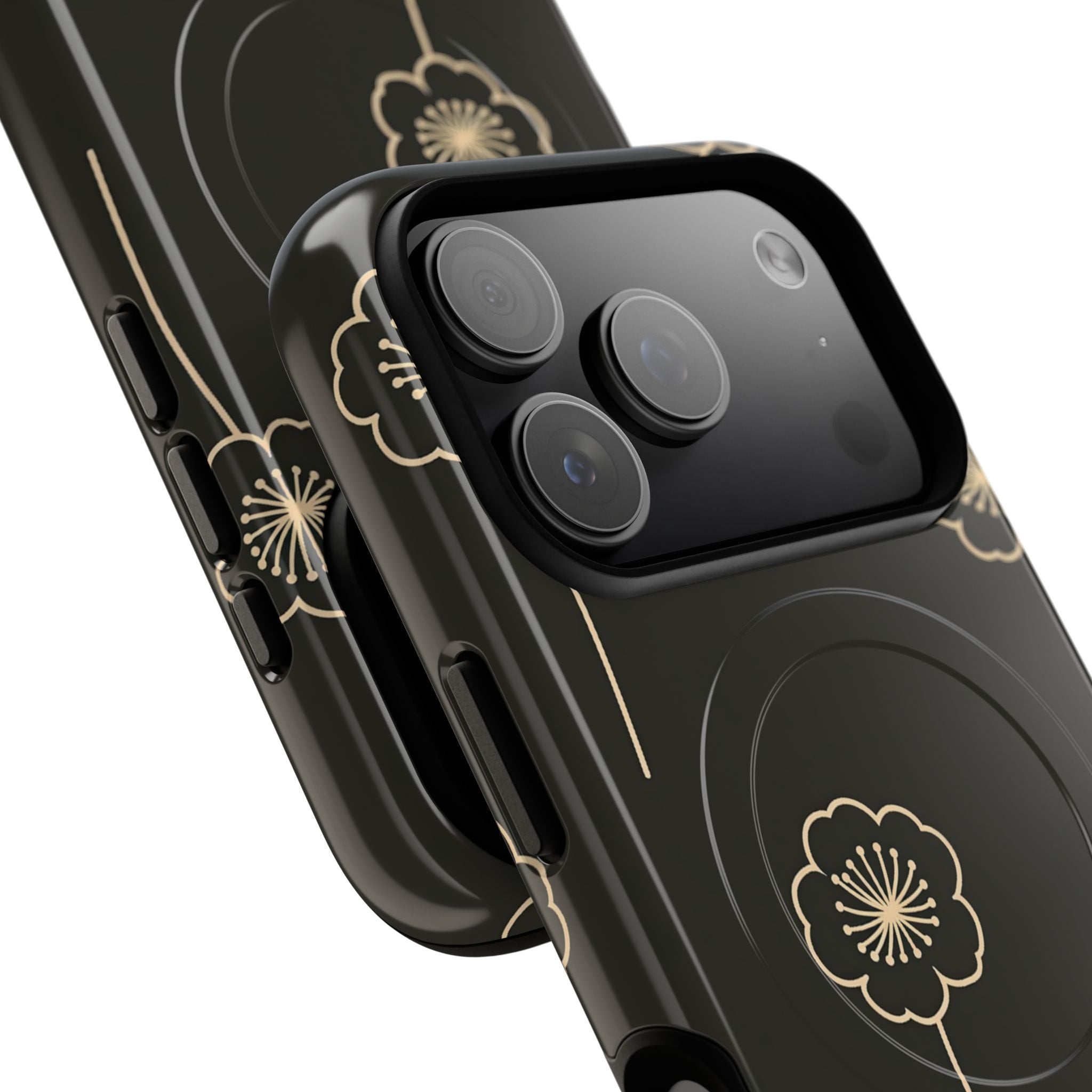 Black Tough 2.0 Magsafe Phone Case for iPhone - Obsidian Sand Petals