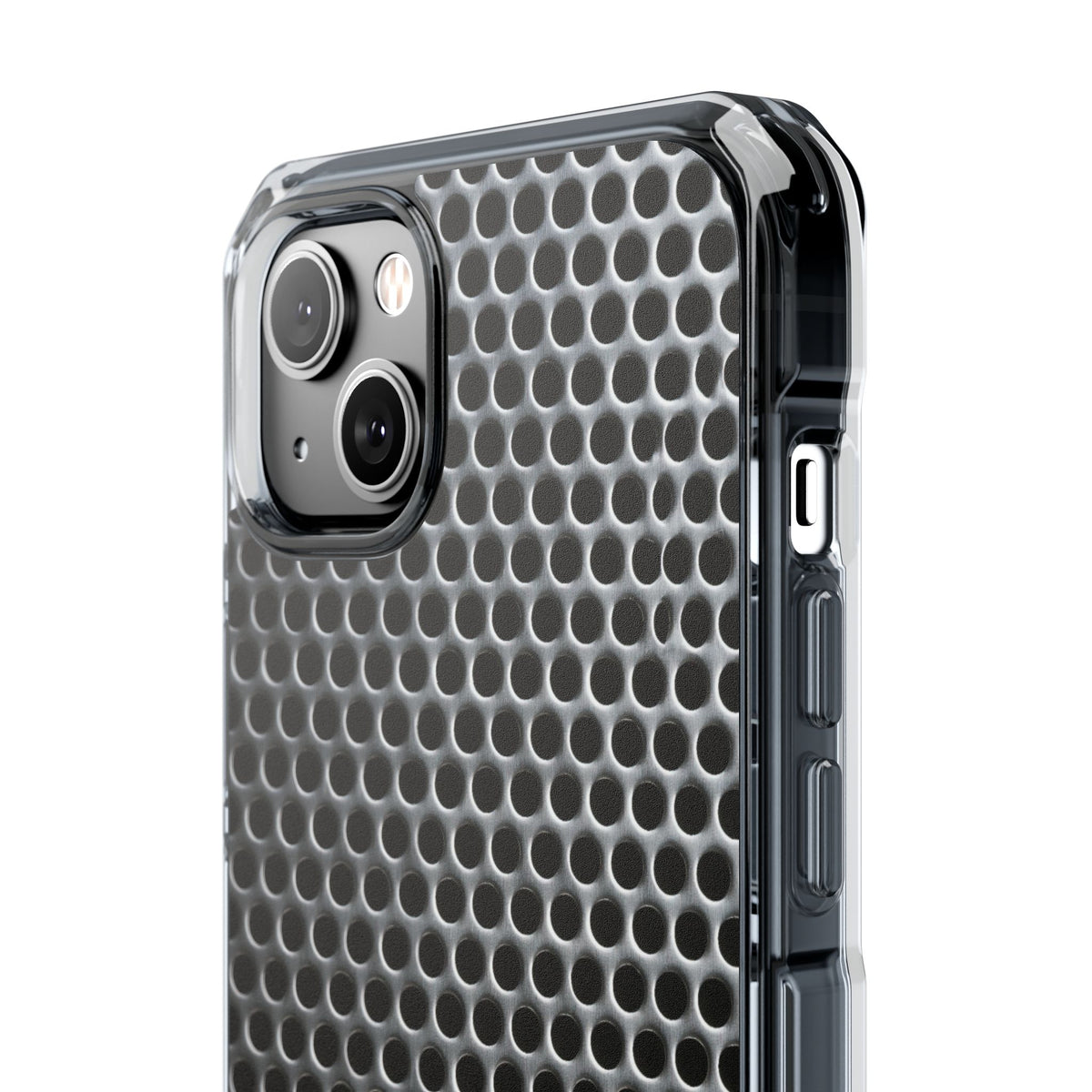 Brushed Perforated Steel · Clear Impact Magnetic Phone Case for iPhone · Silver