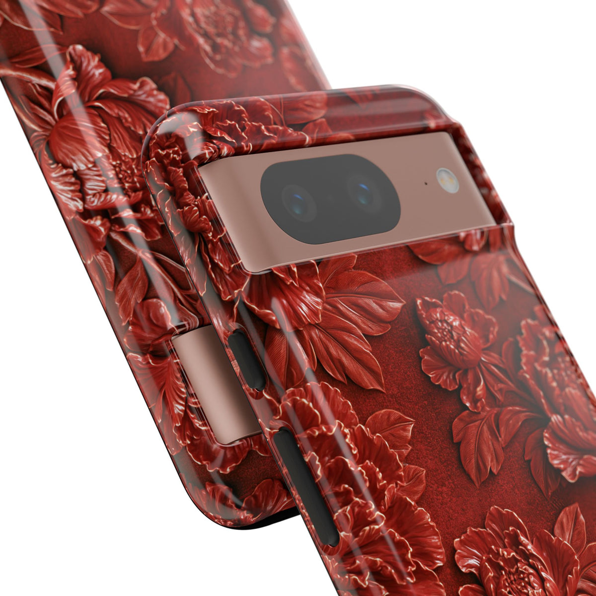 Cinnabar Peony Relief · Tough Phone Case for Pixel · Red