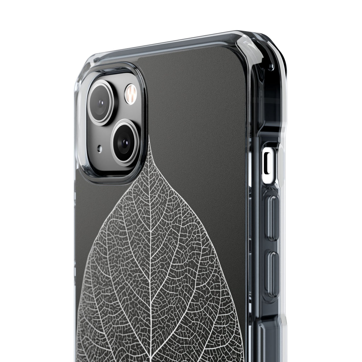 Monochrome Leaf Skeleton · Clear Impact Magnetic Phone Case for iPhone · Black