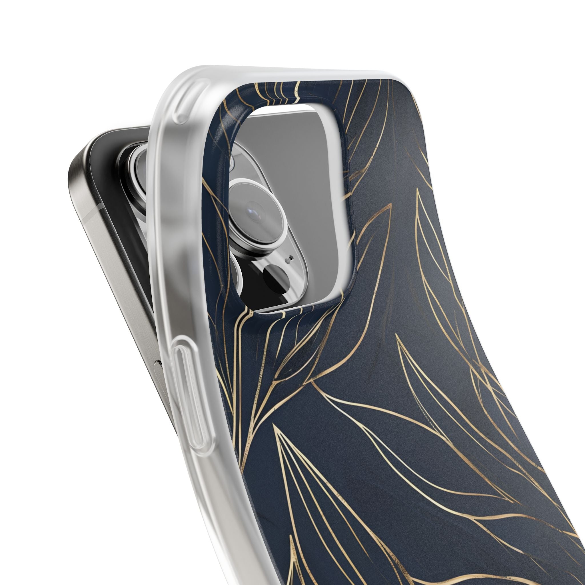 Gilded Navy Foliage · Soft Phone Case for iPhone