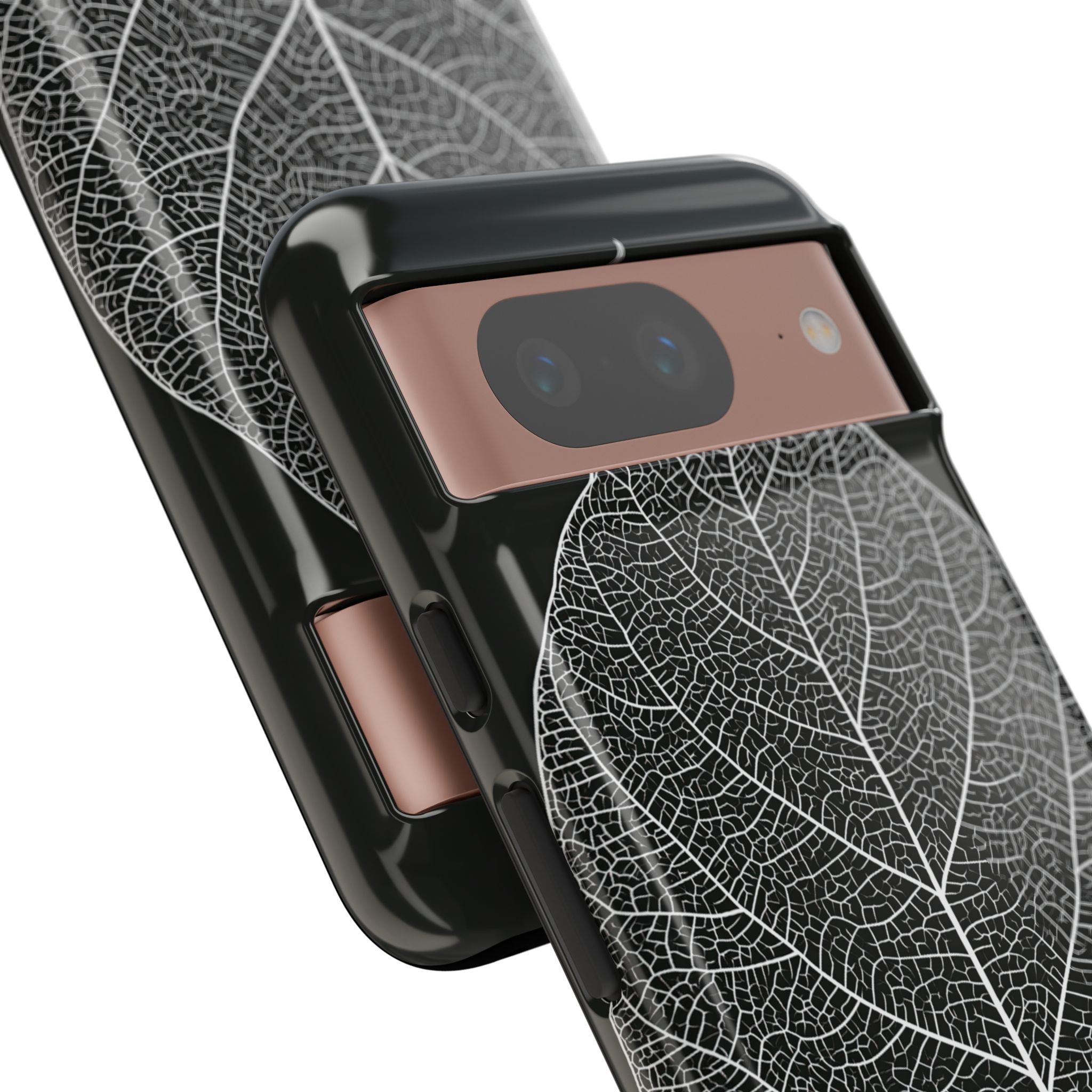 Black Tough Phone Case for Google Pixel - Bleached Leaf Lattice