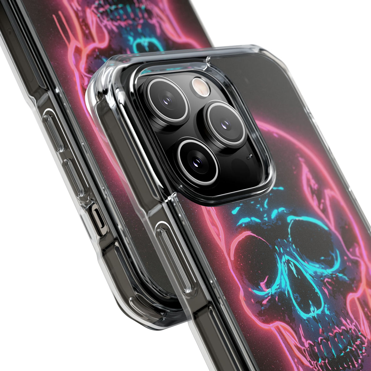 Neon Drip Skull · Clear Impact Magnetic Phone Case for iPhone · Black