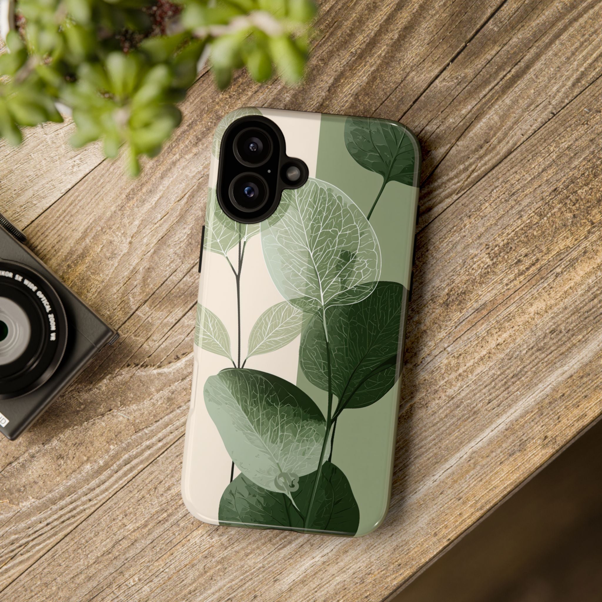Green Tough Phone Case for iPhone - Sage Leaf Skeletals