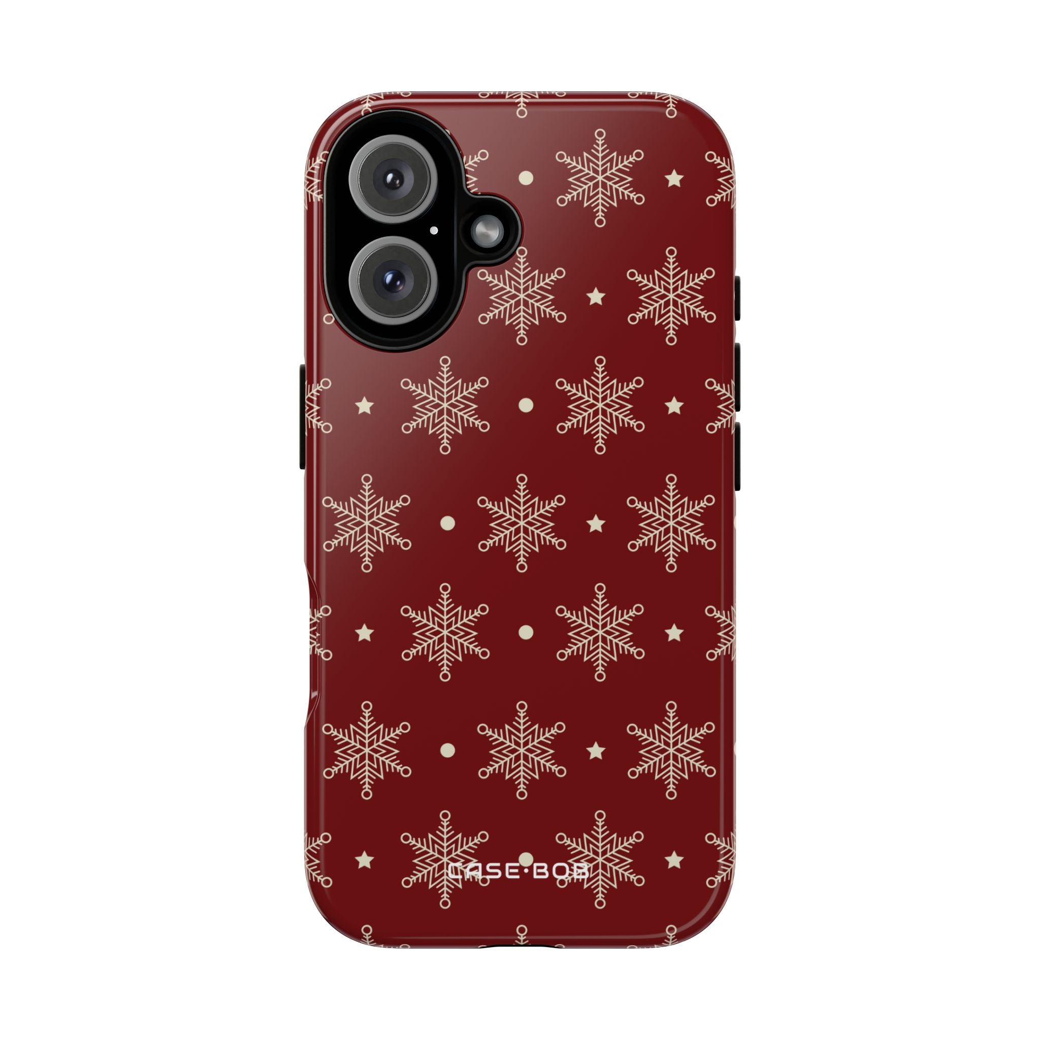 Cream Snowflake Crimson iPhone 16 Skal - Tough