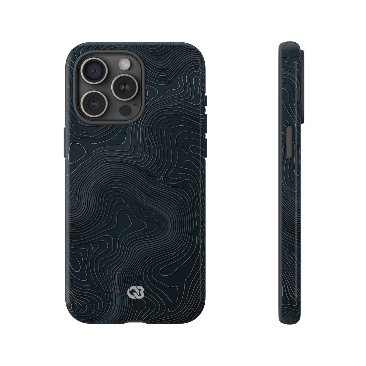 Black Tough Phone Case for iPhone - Obsidian Ridge Topo