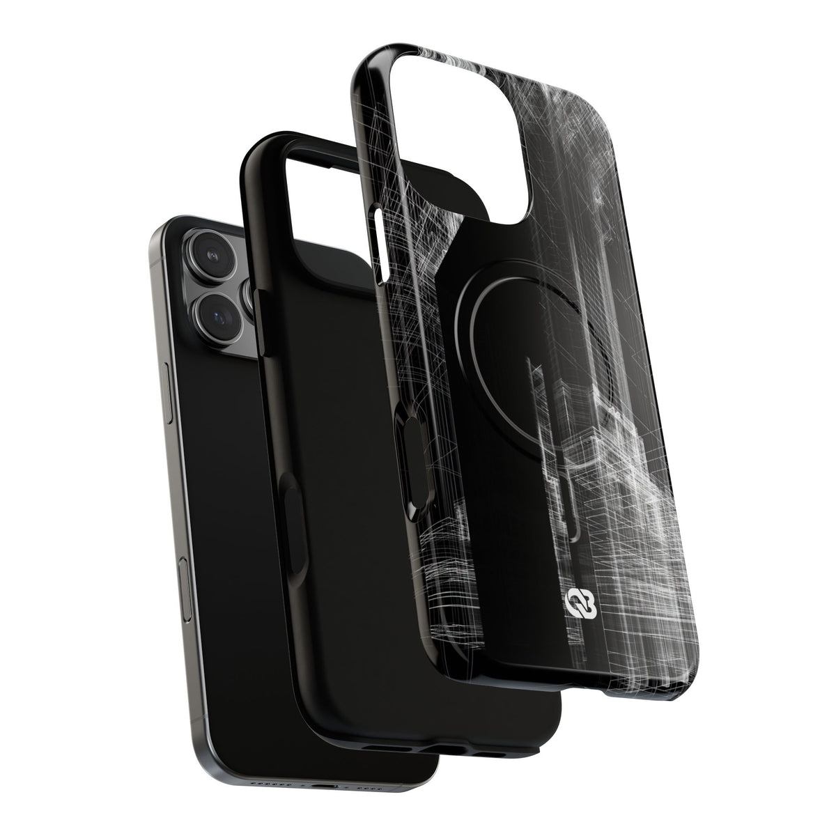 Black Tough 2.0 Magsafe Phone Case for iPhone - Ghost Urban Wireframe
