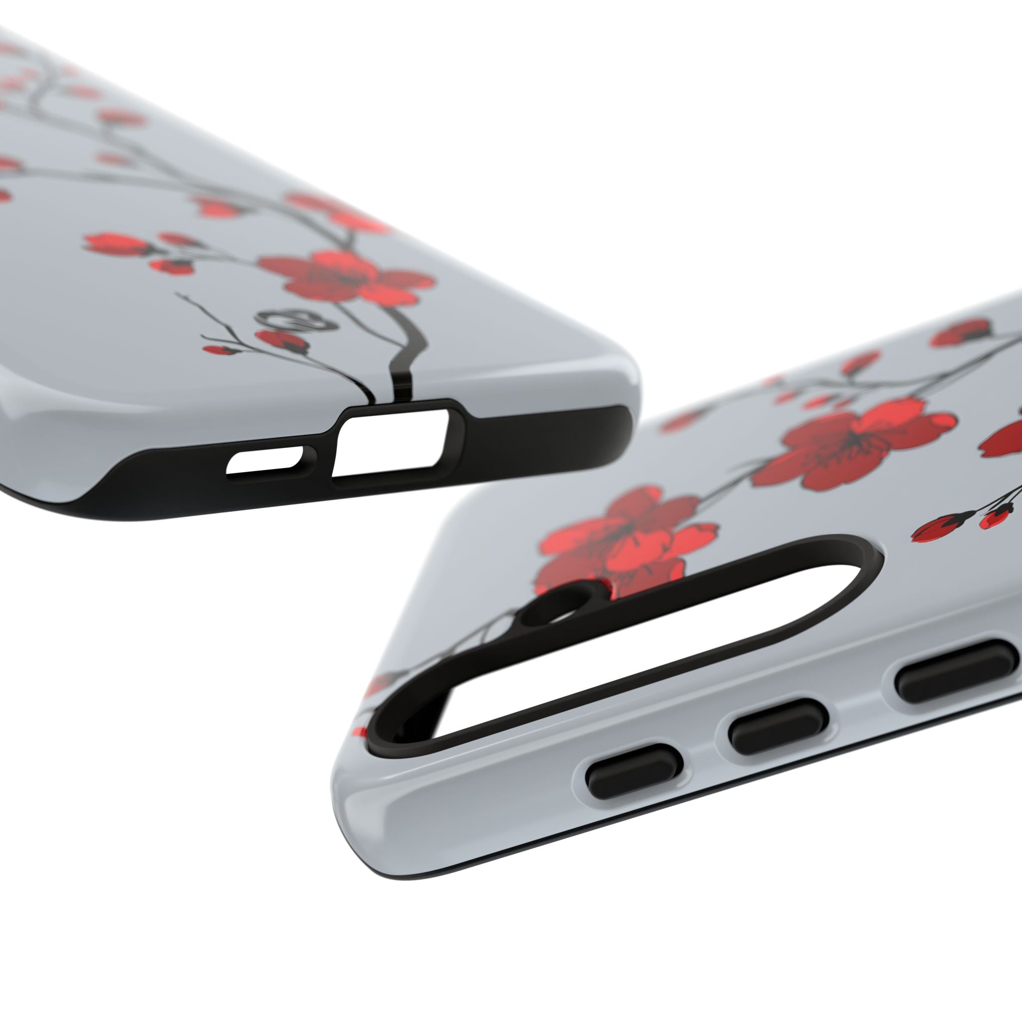 Grey Tough Phone Case for Samsung - Crimson Blossom Onyx