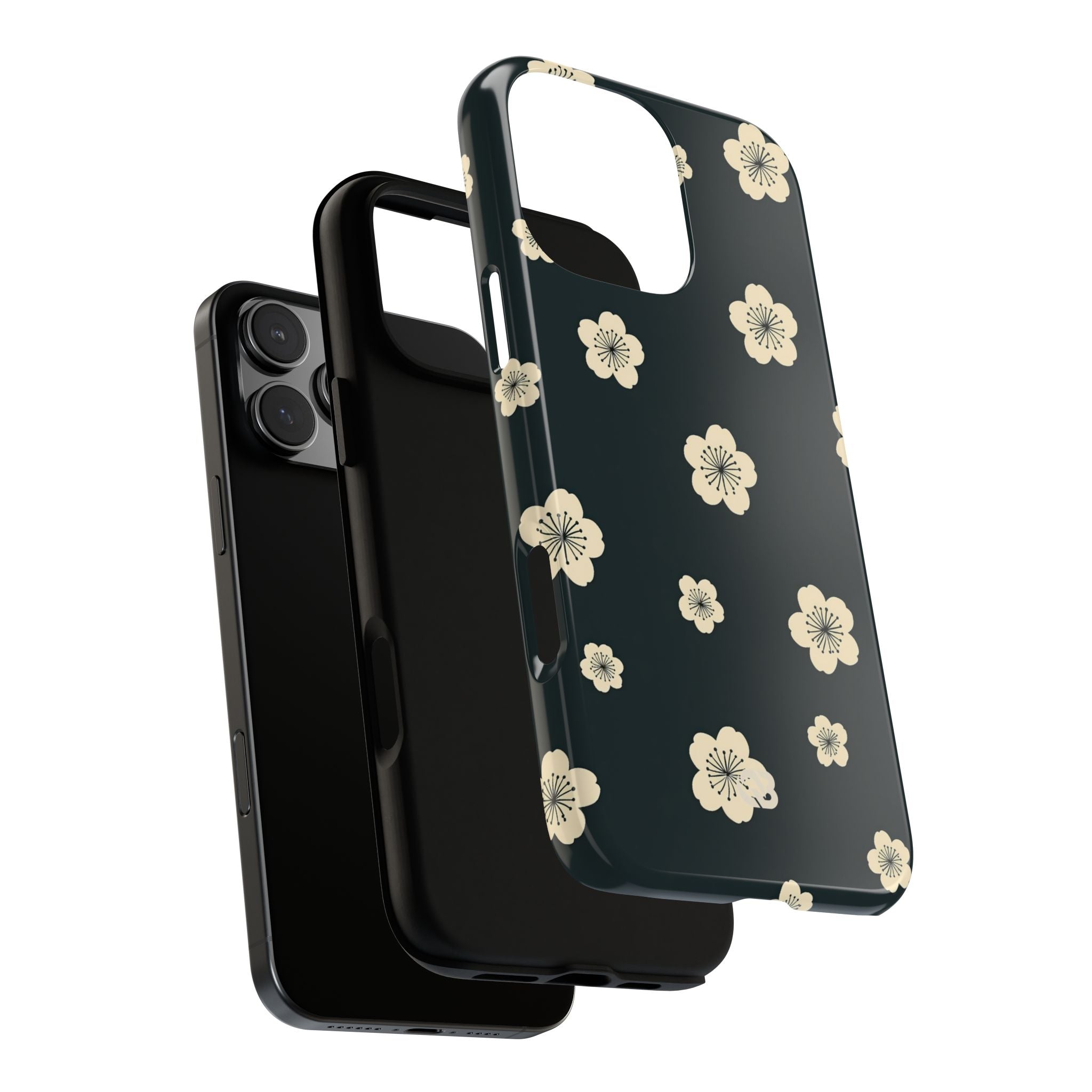 Teal Tough Phone Case for iPhone - Obsidian Cream Petals