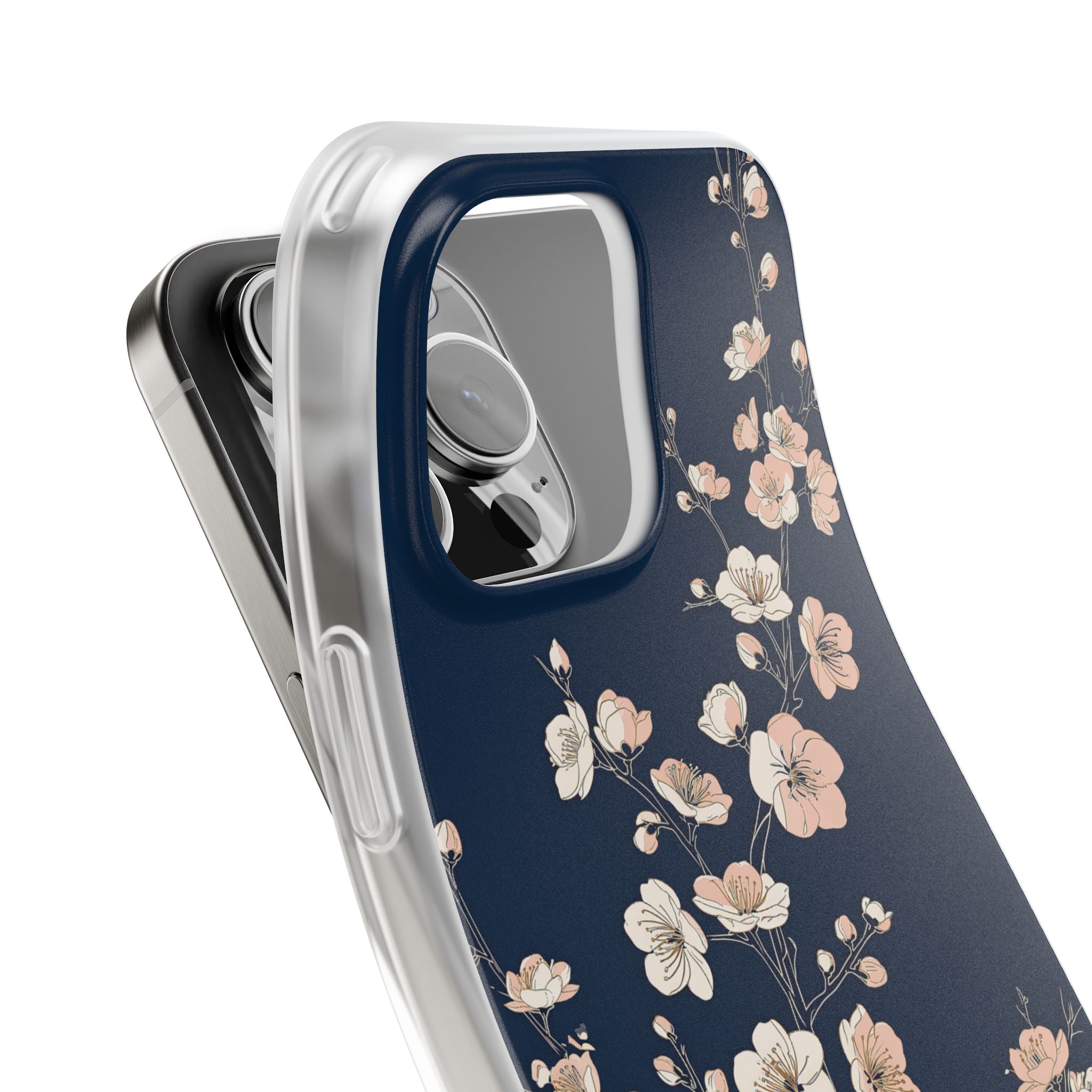 Blue Lite Phone Case for iPhone - Midnight Peach Sakura